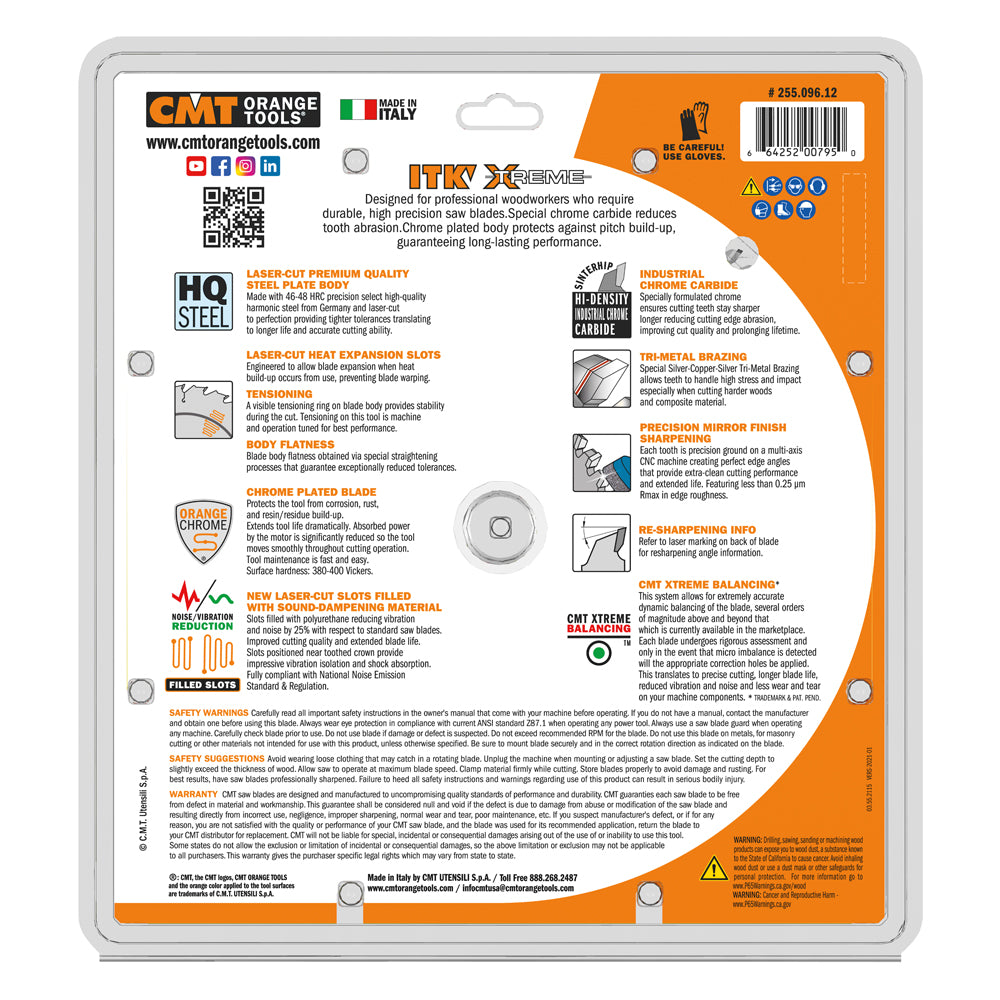 CMT 255.096.12 ITK XTREME 12-In x 96 Teeth Wood Saw Blade for Ultra-Fine Finish Cross Cutting