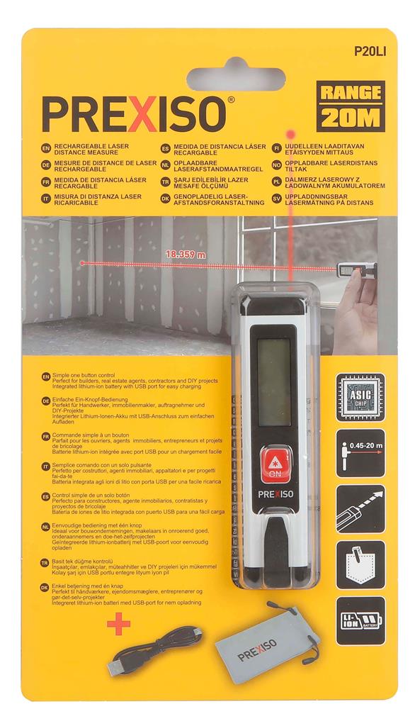 Prexiso 20m / 65 ft. Rechargable Pocket Laser Distance Measure