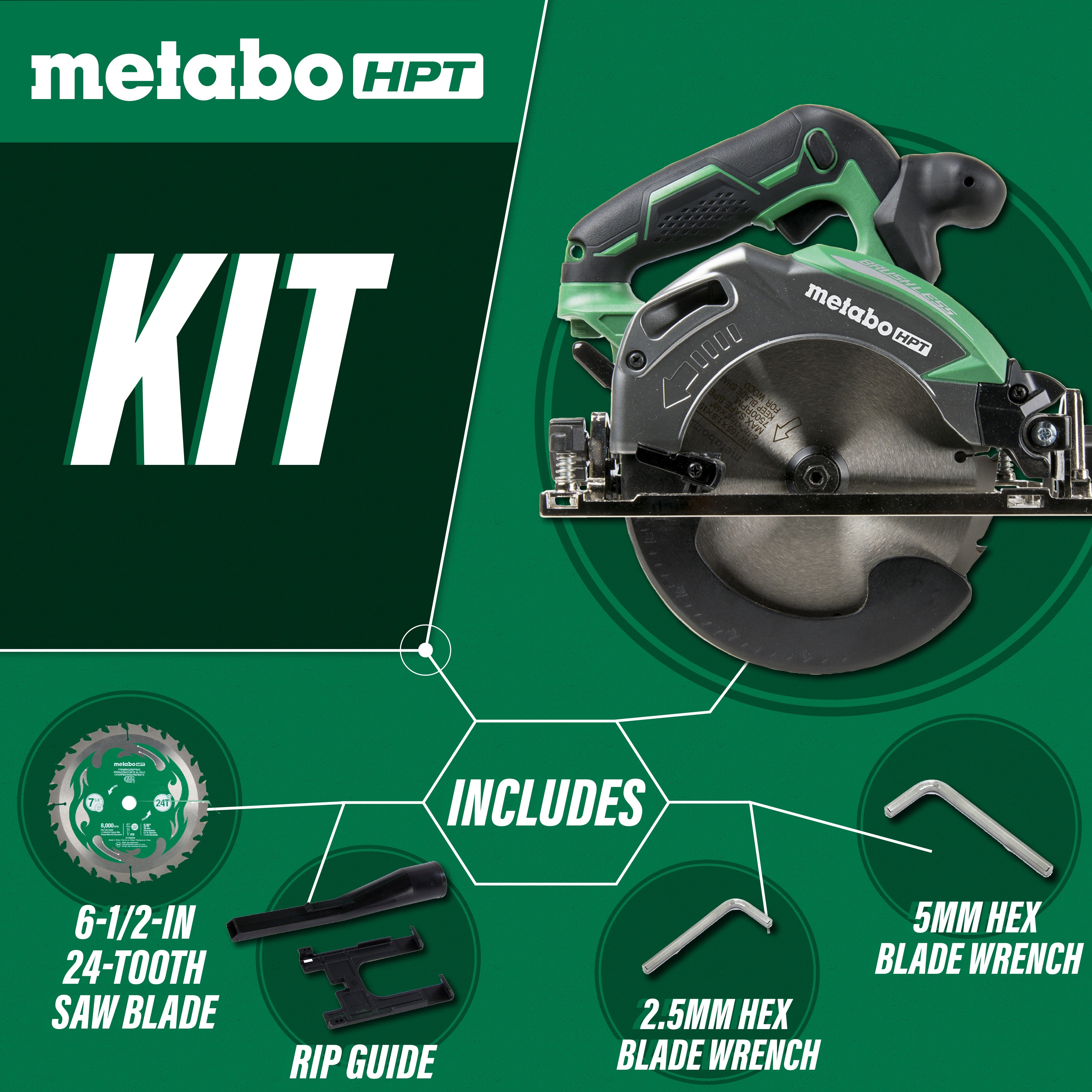 Metabo HPT C18DBALQ4 6-1/2 in 2500-4100 rpm Nickel-Plated Aluminum Brushless Keyed Blade Change Cordless Circular Saw (Tool Only)