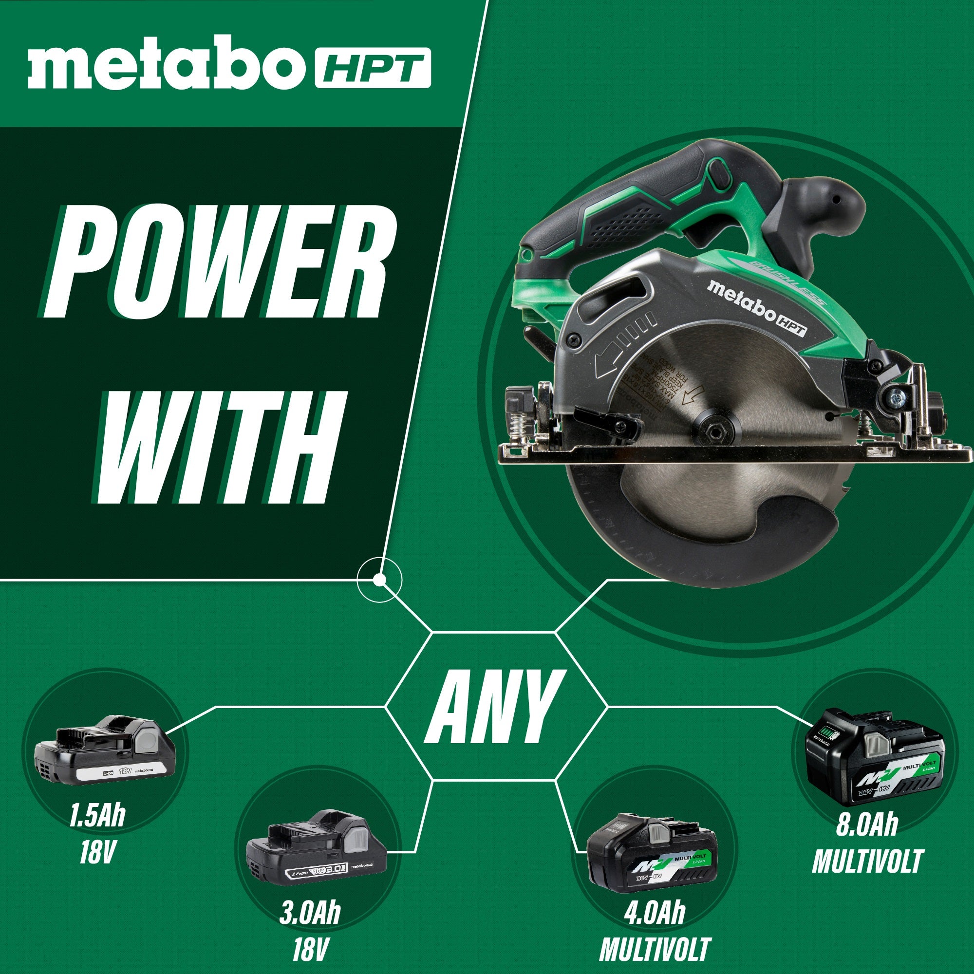 Metabo HPT C18DBALQ4 6-1/2 in 2500-4100 rpm Nickel-Plated Aluminum Brushless Keyed Blade Change Cordless Circular Saw (Tool Only)