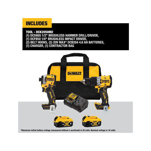 DeWalt DCK2050M2 1825 in/lb Brushless Hammer Drill/Driver Combo Kit