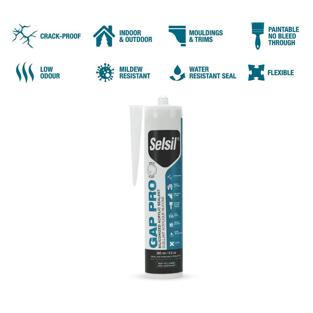 Selsil Gap Pro White Acrylic Latex Caulk With Silicone