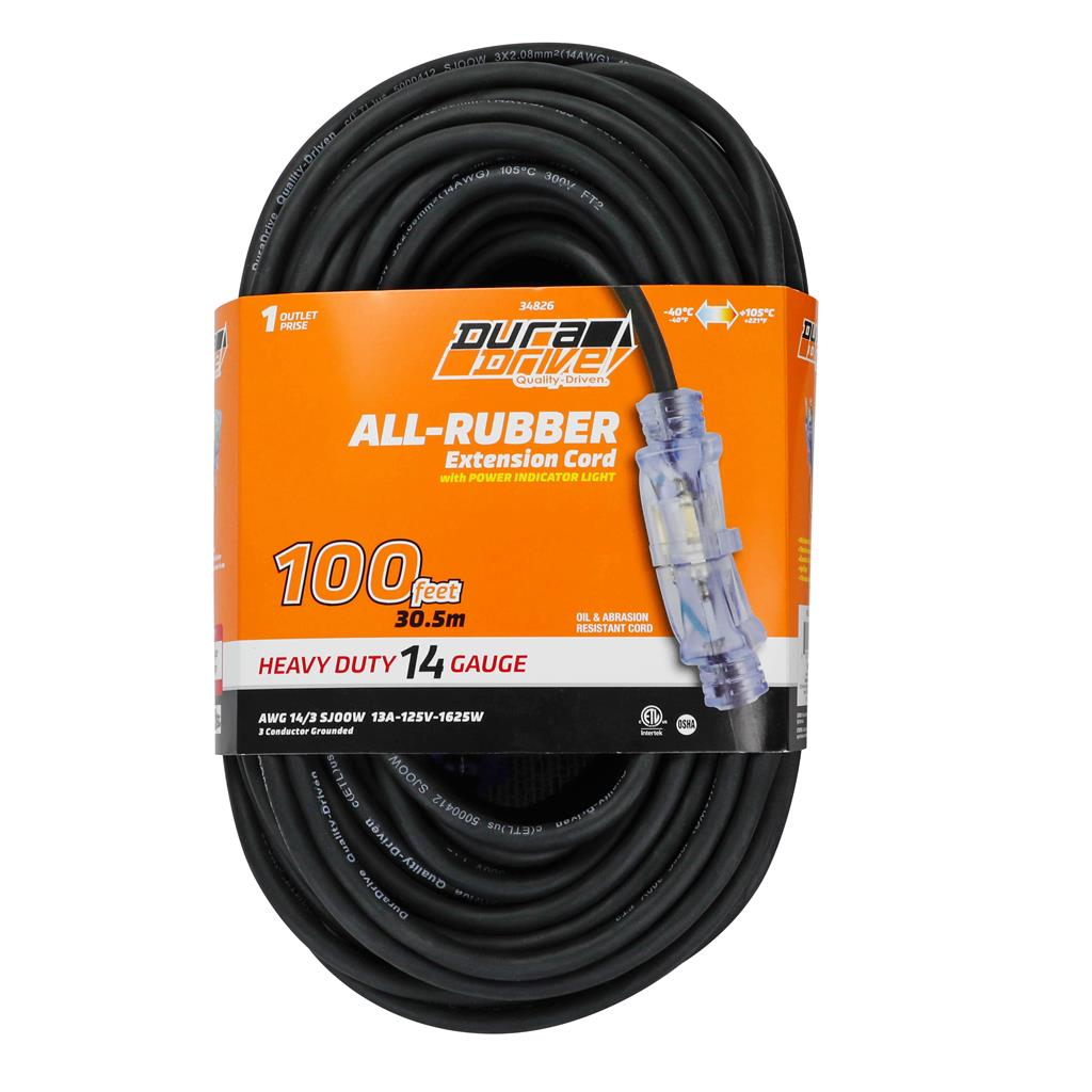 DuraDrive 100 ft 3 Conductors 14 AWG Extension Cord with Lighted Female Plug