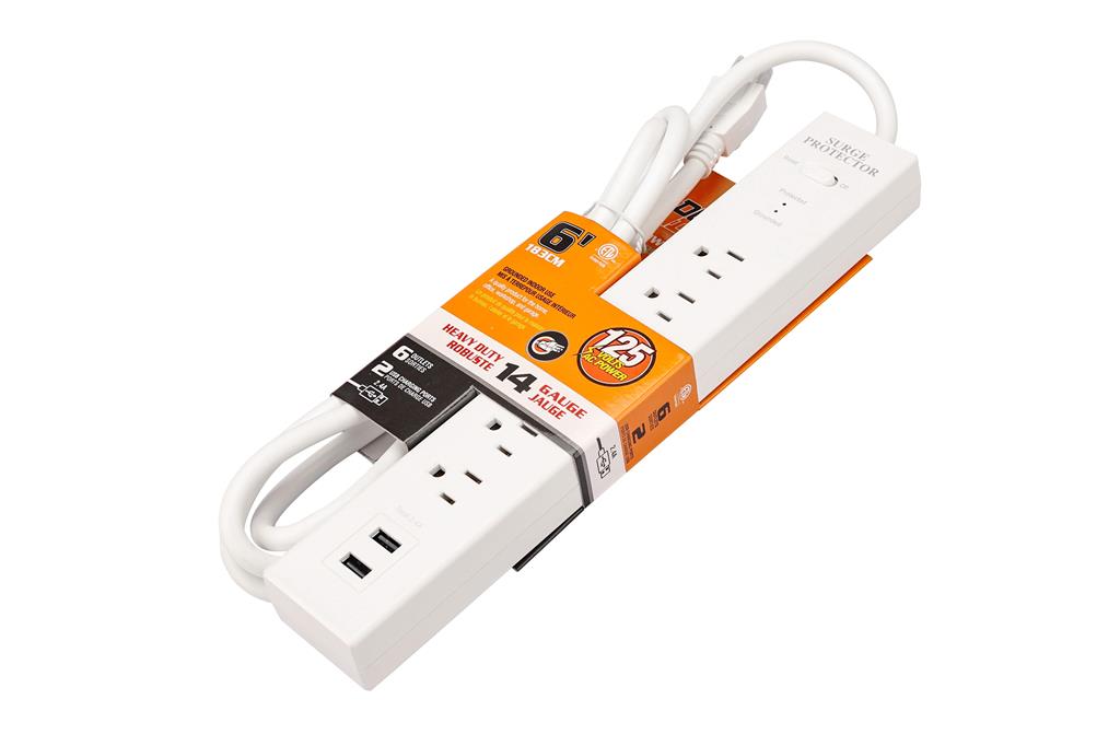 DuraDrive 6 ft 6 Outlets 270 Joules Surge Protection Power Bar with 2