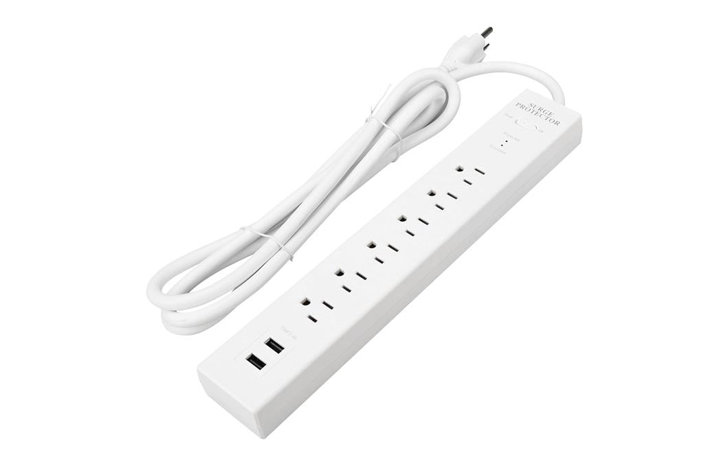 DuraDrive 6 ft 6 Outlets 270 Joules Surge Protection Power Bar with 2 USB Charging Port