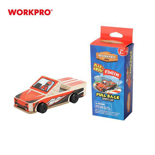 WorkPro WP206808 6+ Age Wood 6.7 in Pull Back DIY Sports Car Toy Kit