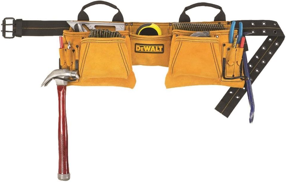 DeWalt DG5372 Buckle Closure Sueded Leather Brown Carpenter's Suede Apron