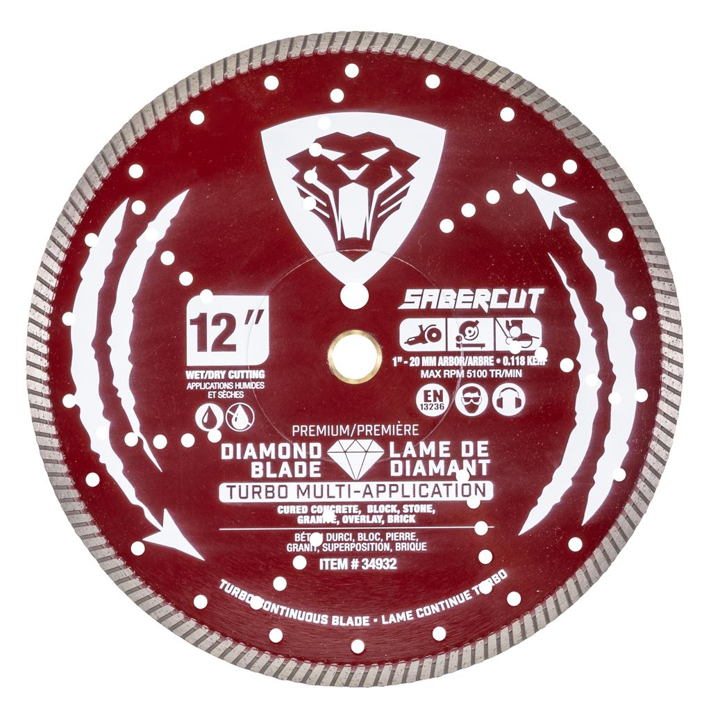 SABERCUT 12-In. x 1-In.-20mm Continuous Rim Diamond Blade for Multi-Application