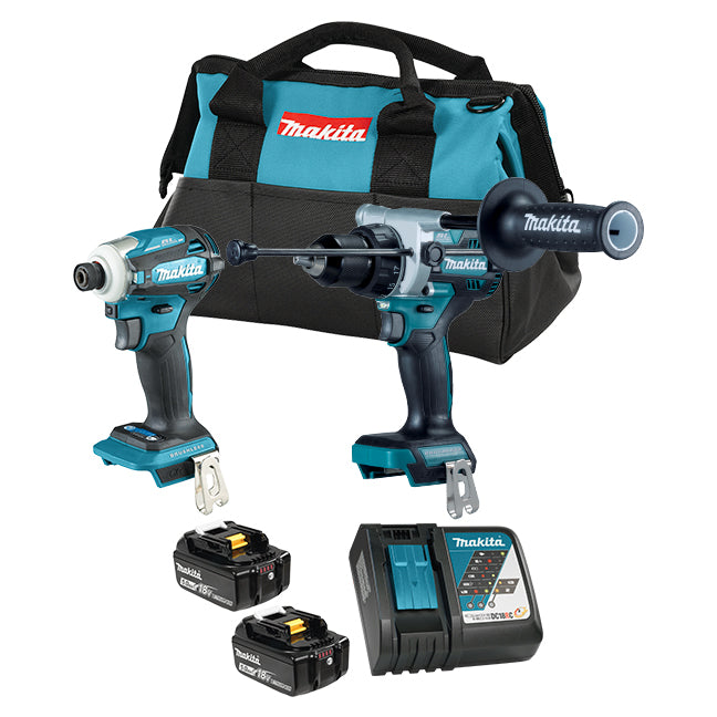 Makita DLX2455TX4 LXT® 1/2 in 1/4 in 18 V Lithium-Ion Brushless 2-Tool Cordless Tool Combo Kit