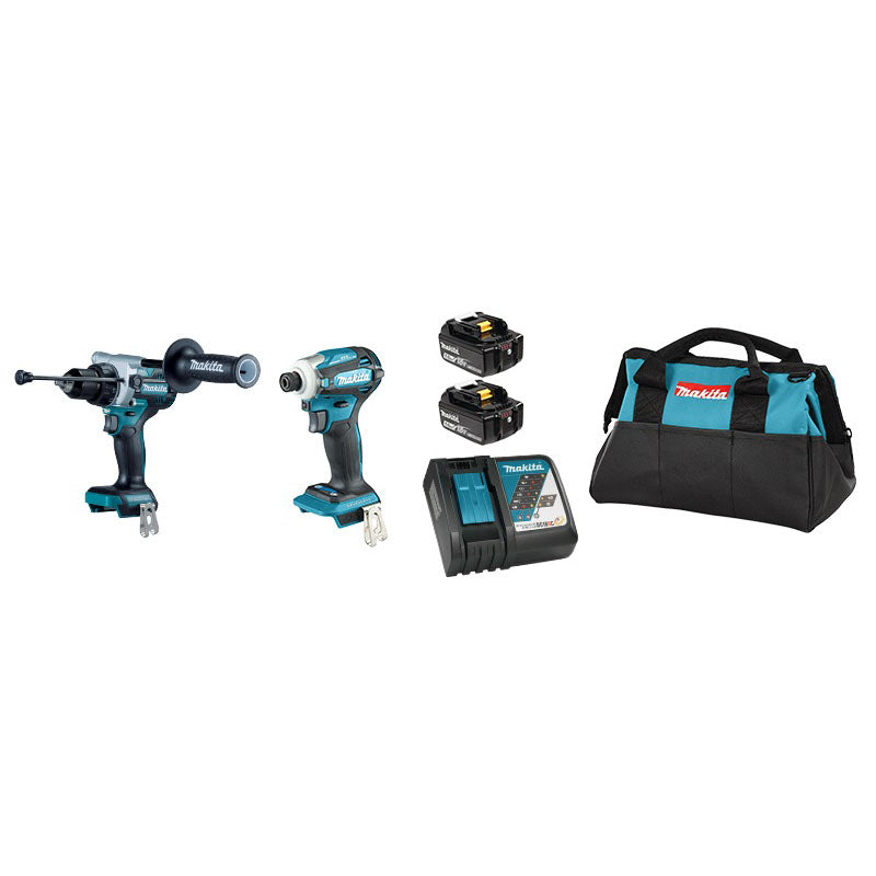 Makita DLX2455TX4 LXT® 1/2 in 1/4 in 18 V Lithium-Ion Brushless 2-Tool Cordless Tool Combo Kit