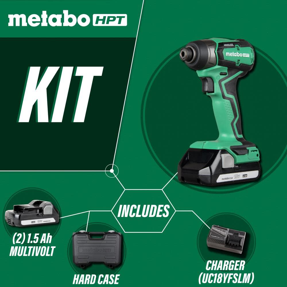 Metabo HPT WH18DDX Hex 1240 in/lb 0-4000 ipm Brushless Keyless Chuck Cordless Impact Driver Kit