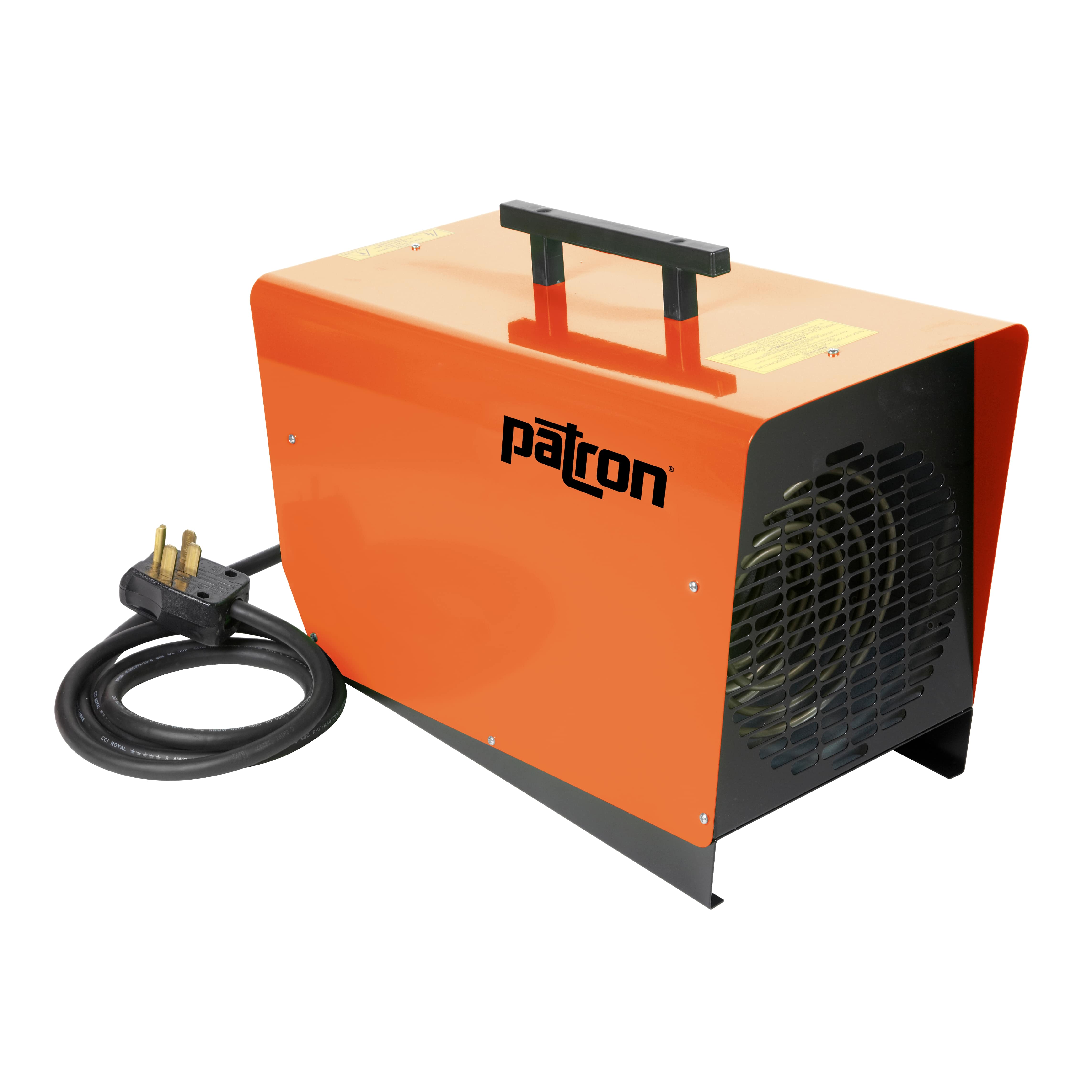 orange industrial forced air electric garage and jobsite heater, 240v