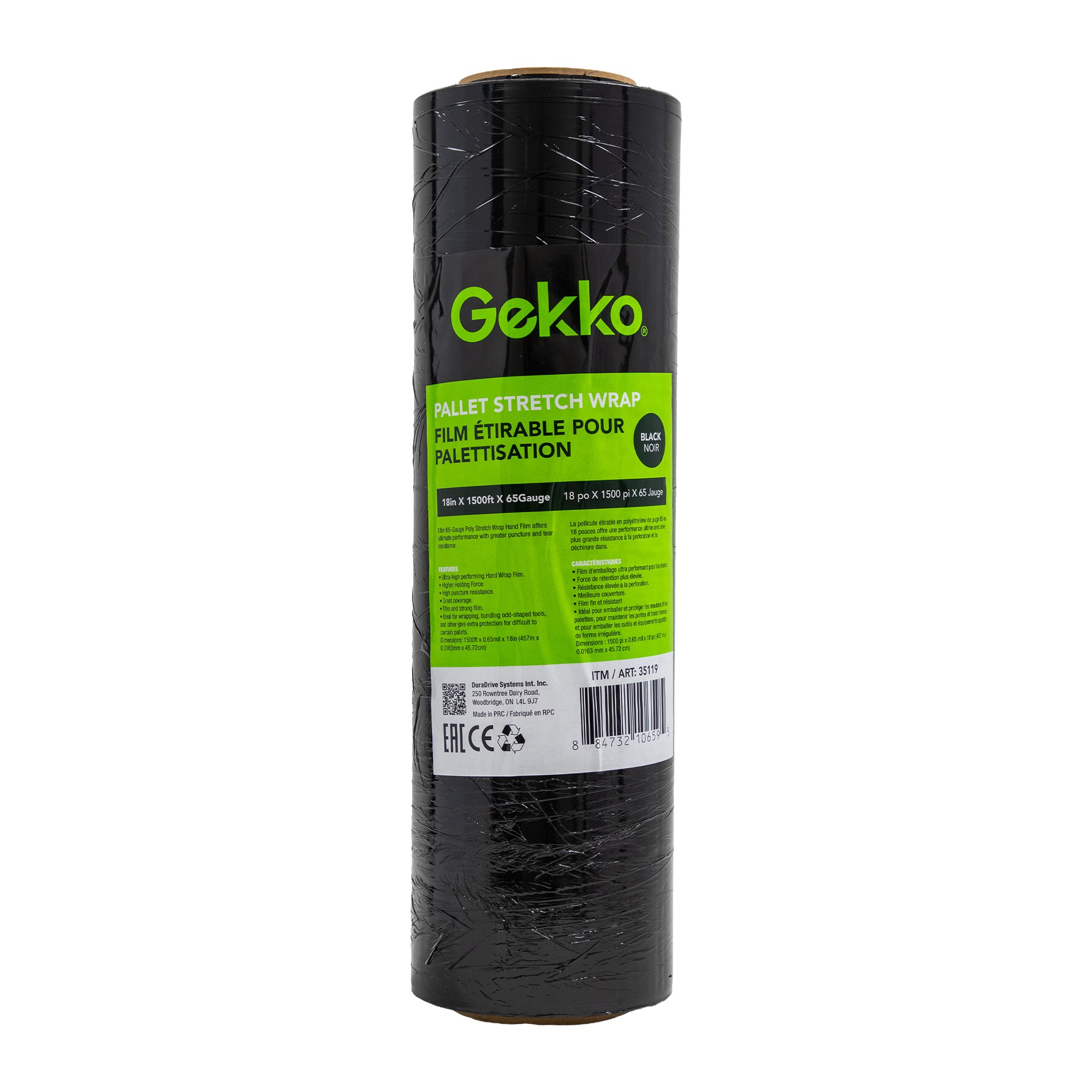 Gekko 18 in. x 1500 ft. Pallet Stretch Wrap Hand Film - Black