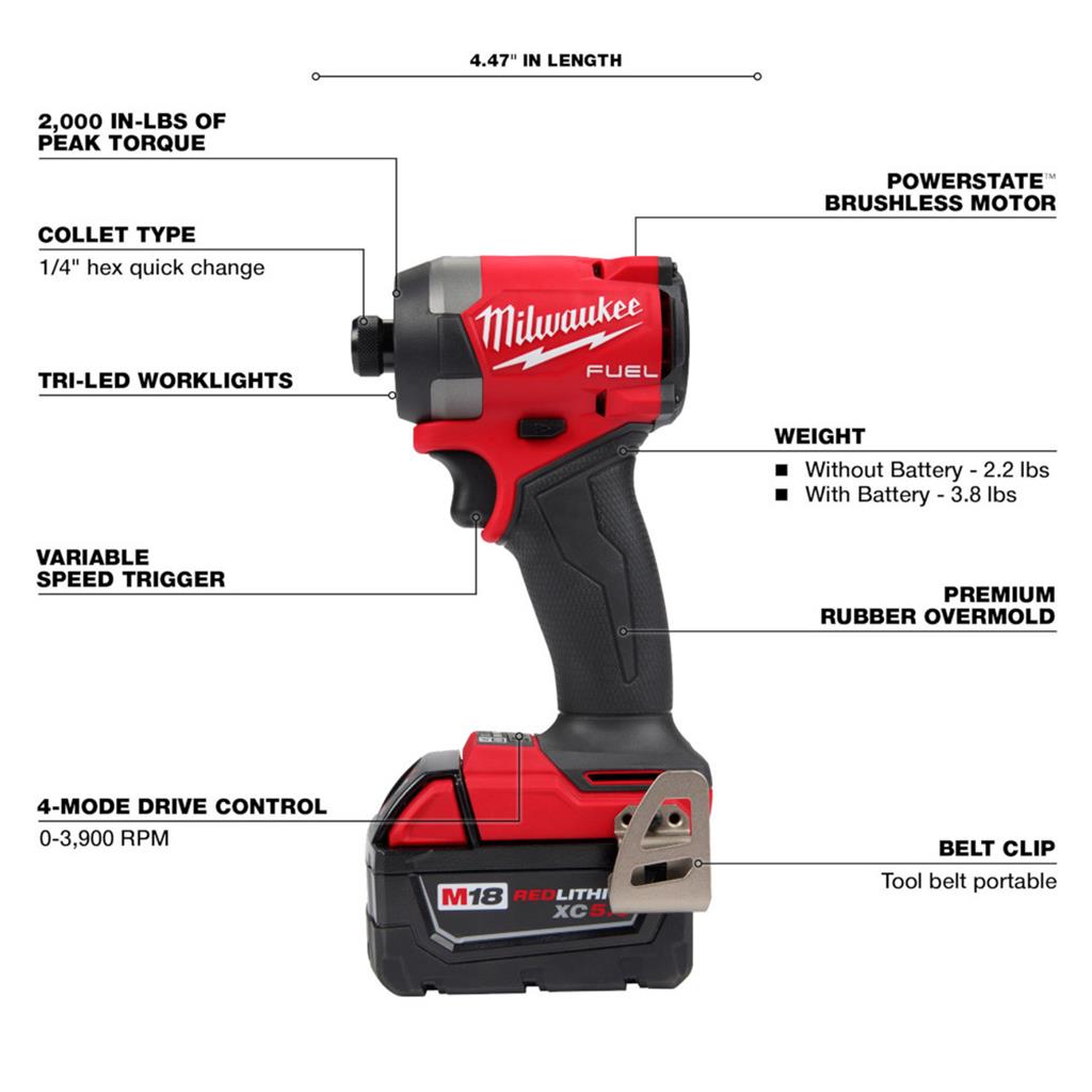 MILWAUKEE 2953-22 M18 FUEL  Hex Impact Driver Kit 1/4 Inches