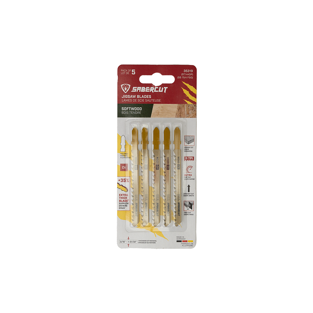 SABERCUT 4-In X 6TPI Thick-Kerf T-Shank Jigsaw Blade For Ultra-Fast Cuts on Wood (5Pk)