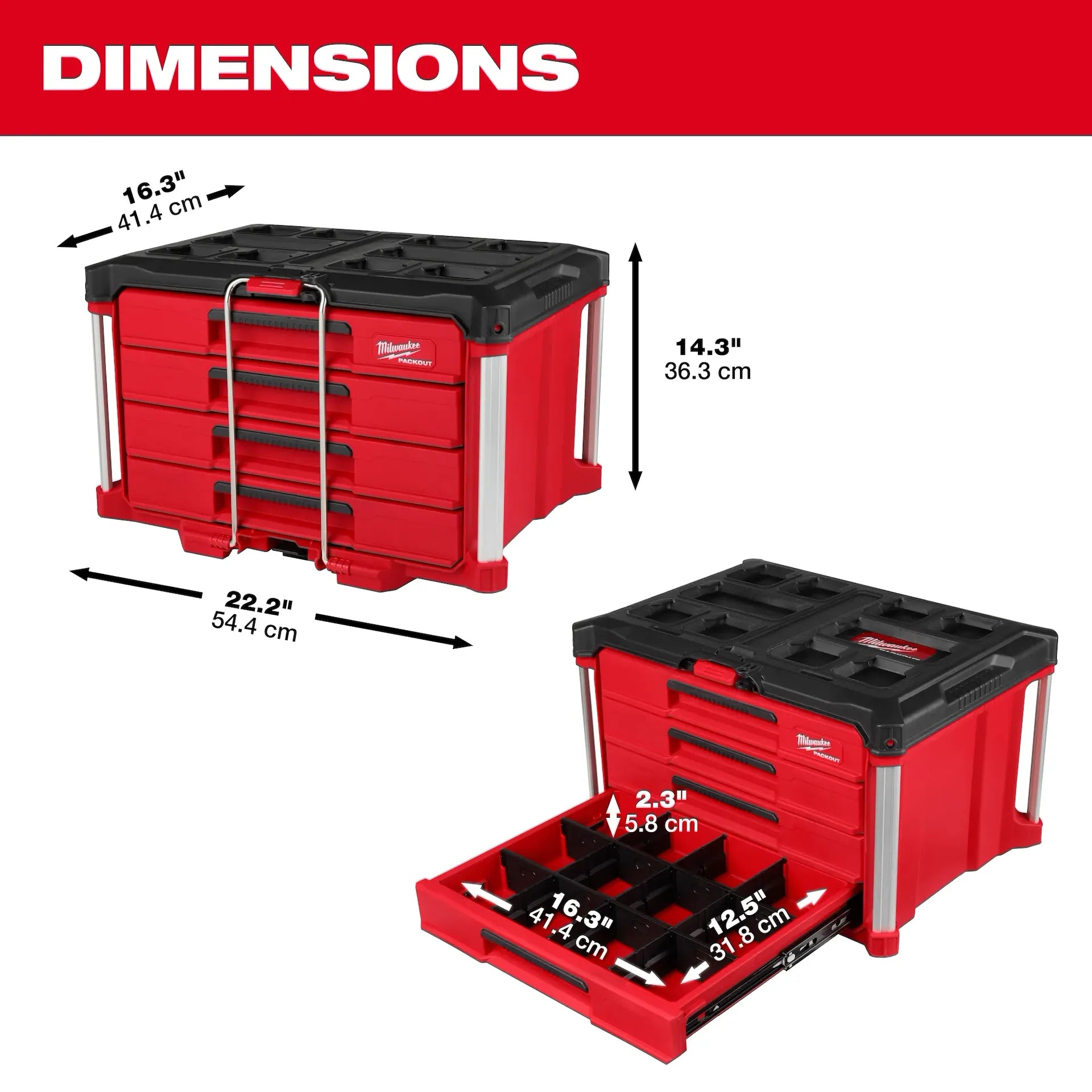 Milwaukee 48-22-8444 PACKOUT™ 4 Drawers 50 lb Polypropylene Tool Box