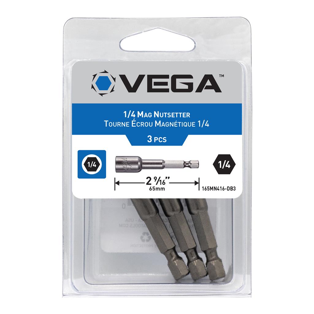 Vega 165MN416-DB3 1/4 in Standard Hex 2-9/16 in Magnetic Nutsetter