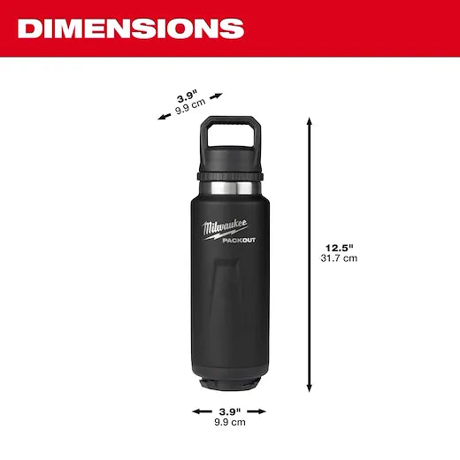 Milwaukee 48-22-8397B PACKOUT™ 36 oz 18/8 Stainless Steel Black Insulated Bottle with Chug Lid