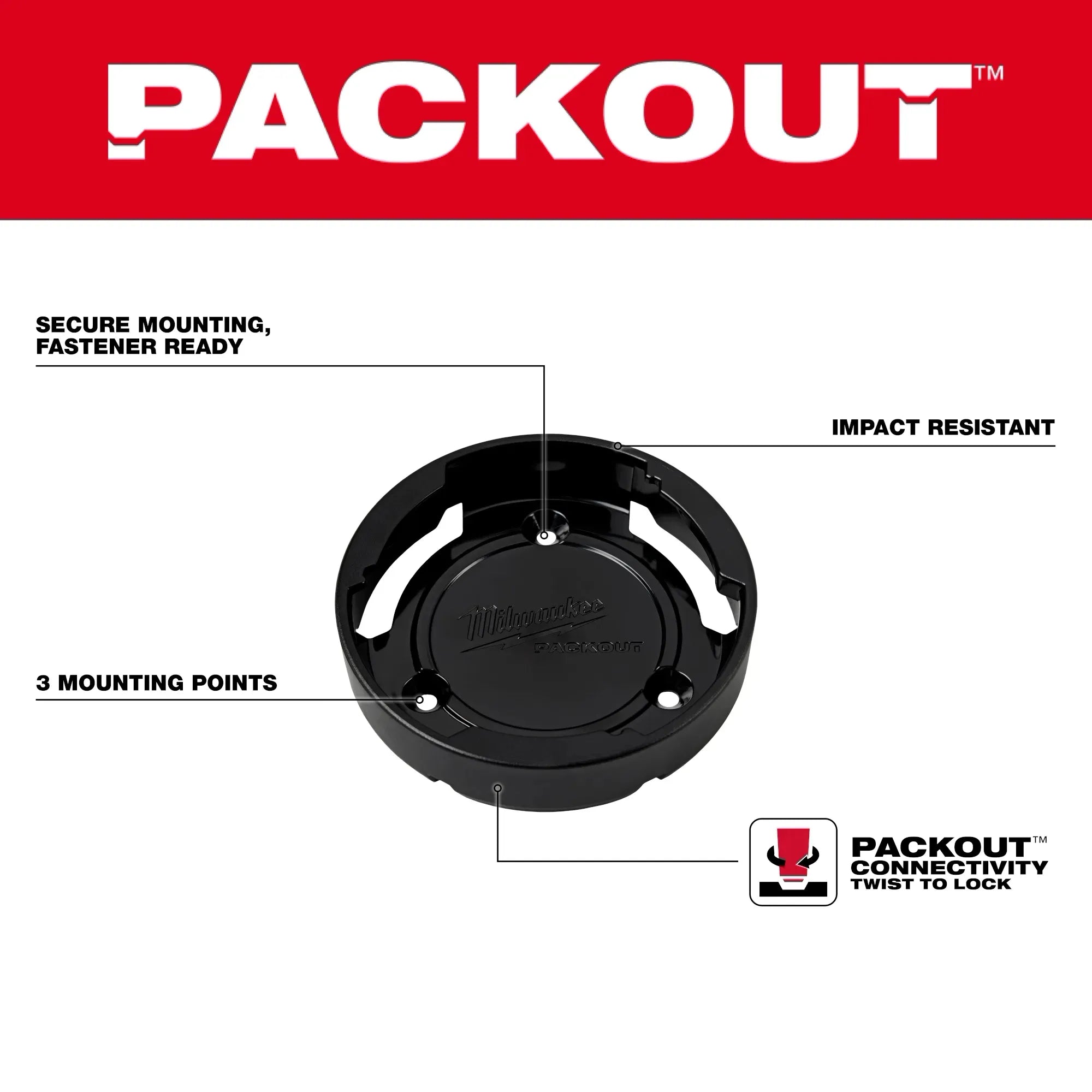 Milwaukee 48-22-8399X PACKOUT™ Plastic 3.36 in Twist To Lock Mount