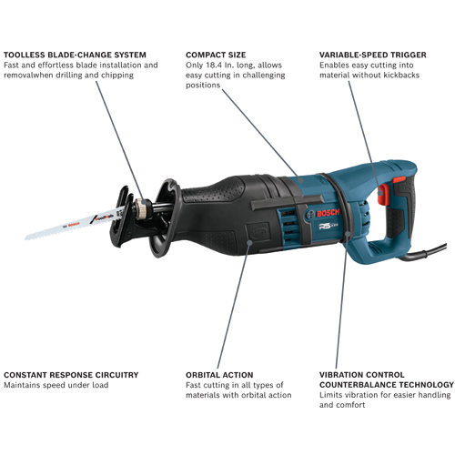 Robert Bosch Tool Corporation BOSCH RS428 1-1/8 in 120 V Corded Reciprocating Saw with Vibration Control