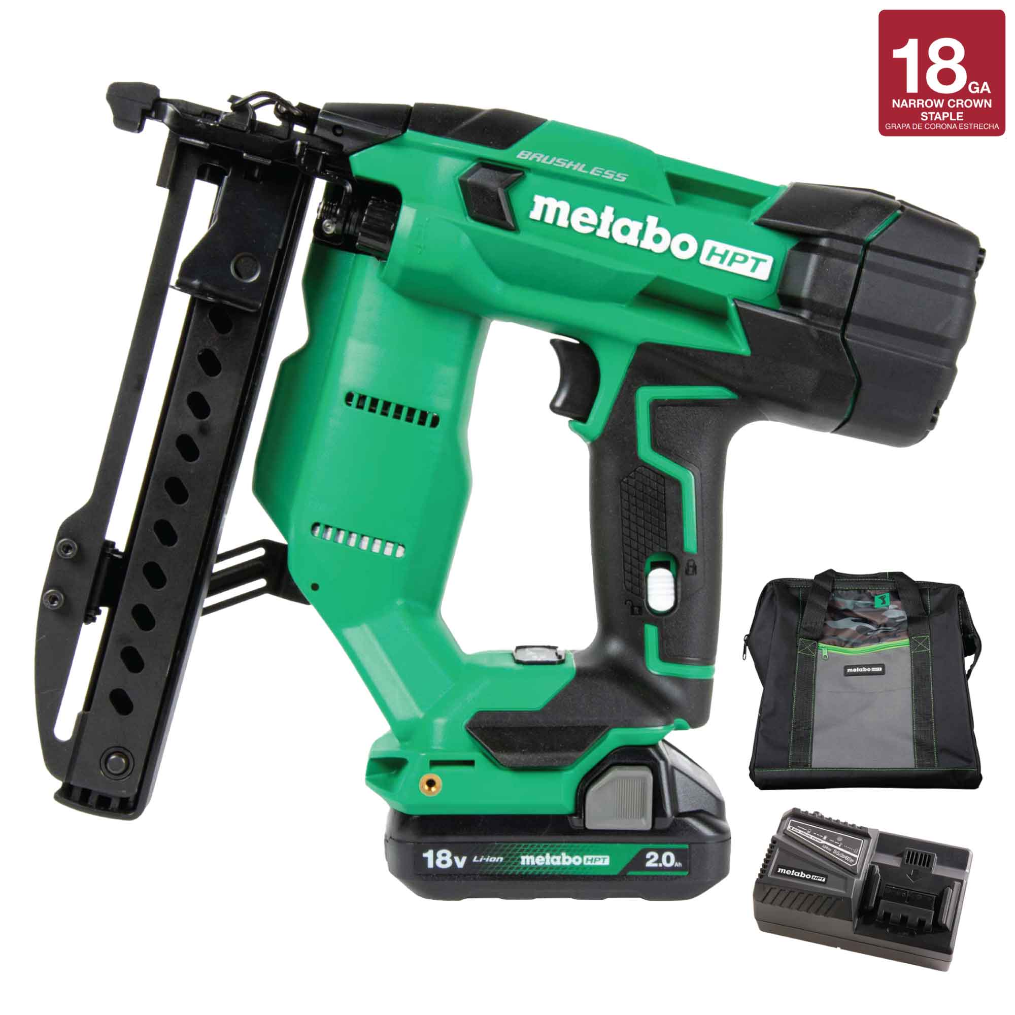 Metabo HPT N1804DAM 18V MultiVolt™ Brushless 18-Gauge 1/4 in. Narrow Crown Stapler Kit