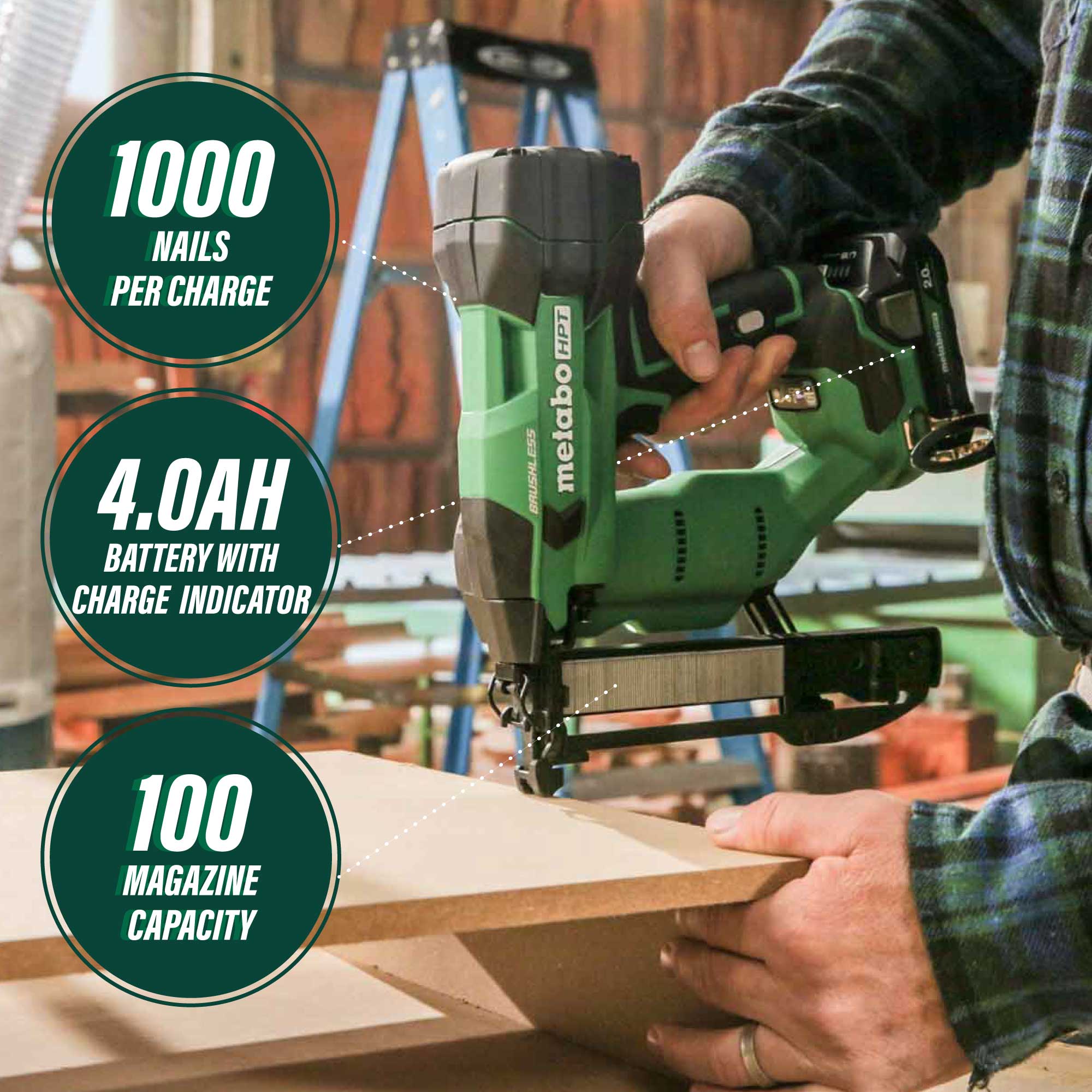 Metabo HPT N1804DAM 18V MultiVolt™ Brushless 18-Gauge 1/4 in. Narrow Crown Stapler Kit