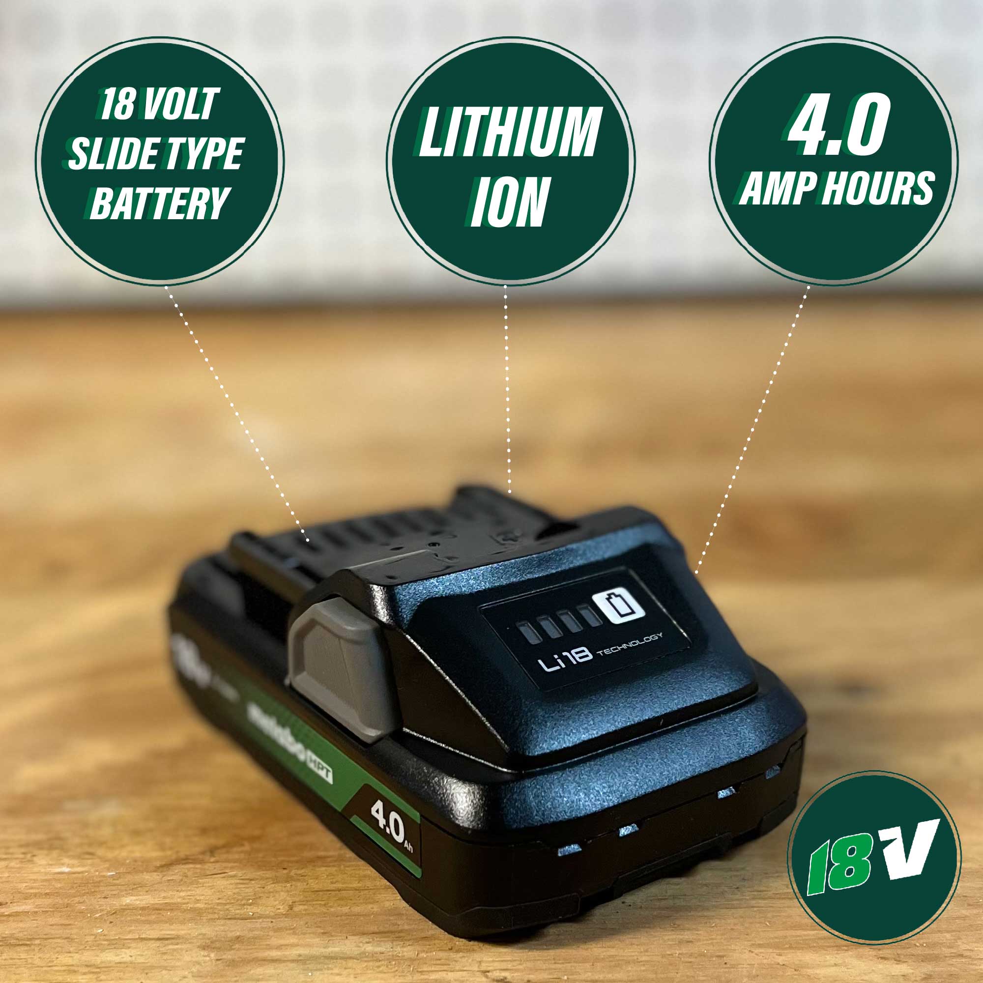 Metabo HPT 378681M Lithium-Ion 18 V 4 Ah Battery with Fuel Indicator