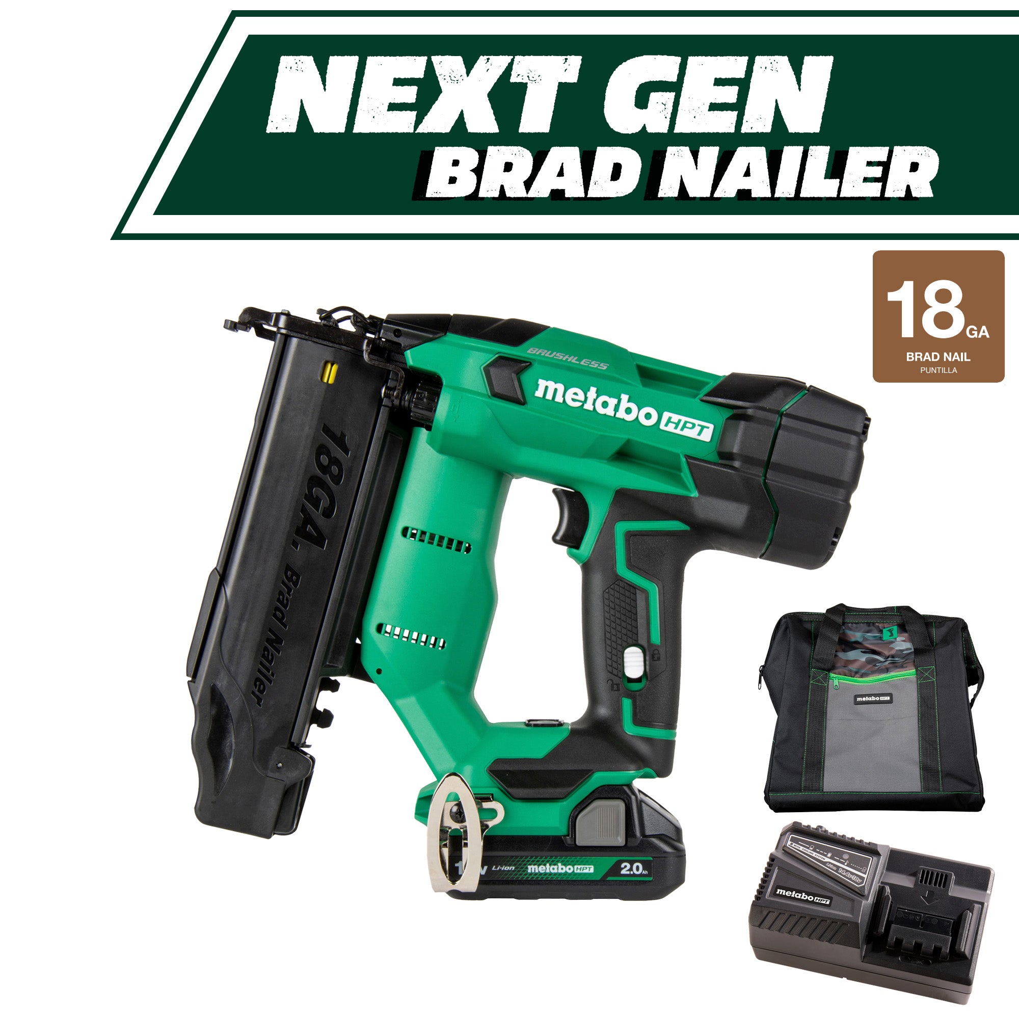 Metabo HPT NT1850DFT 5/8 - 2 in 18 ga Straight Cordless Brad Nailer Kit