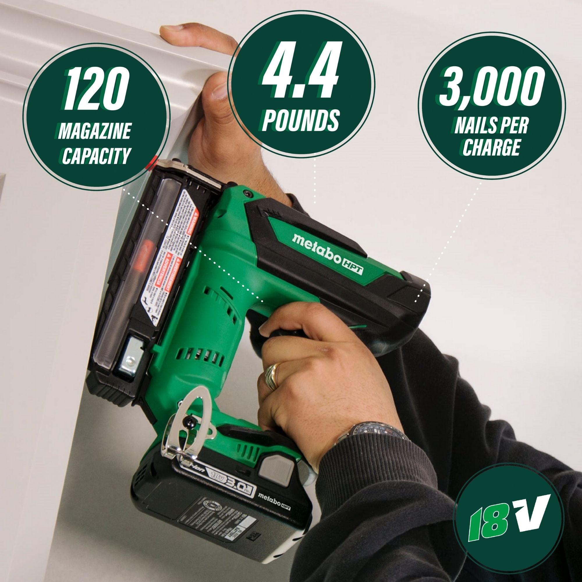 Metabo HPT NP18DSALM 2-3 Nails/Sec 5/8 in, 3/4 in, 1 in, 1-13/16 in, 1-3/8 in 23 Cordless Pin Nailer Kit