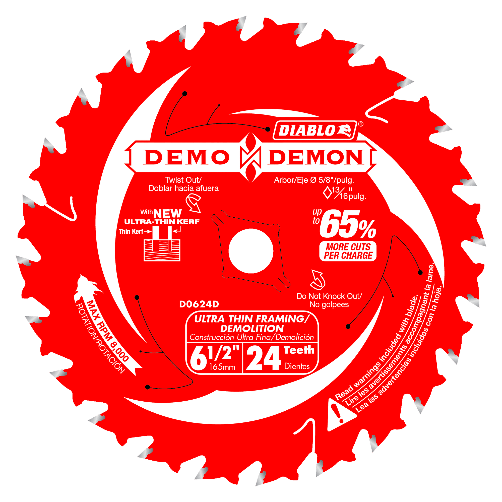 Diablo Tools D0624DA 6-1/2 in 5/8 in 8000 rpm Saw Blade