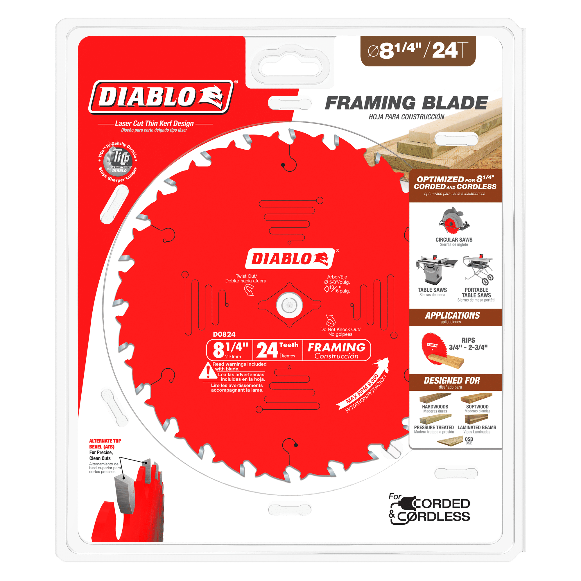 Diablo Tools D0824X 8-1/4 in 5/8 in 8000 rpm Saw Blade