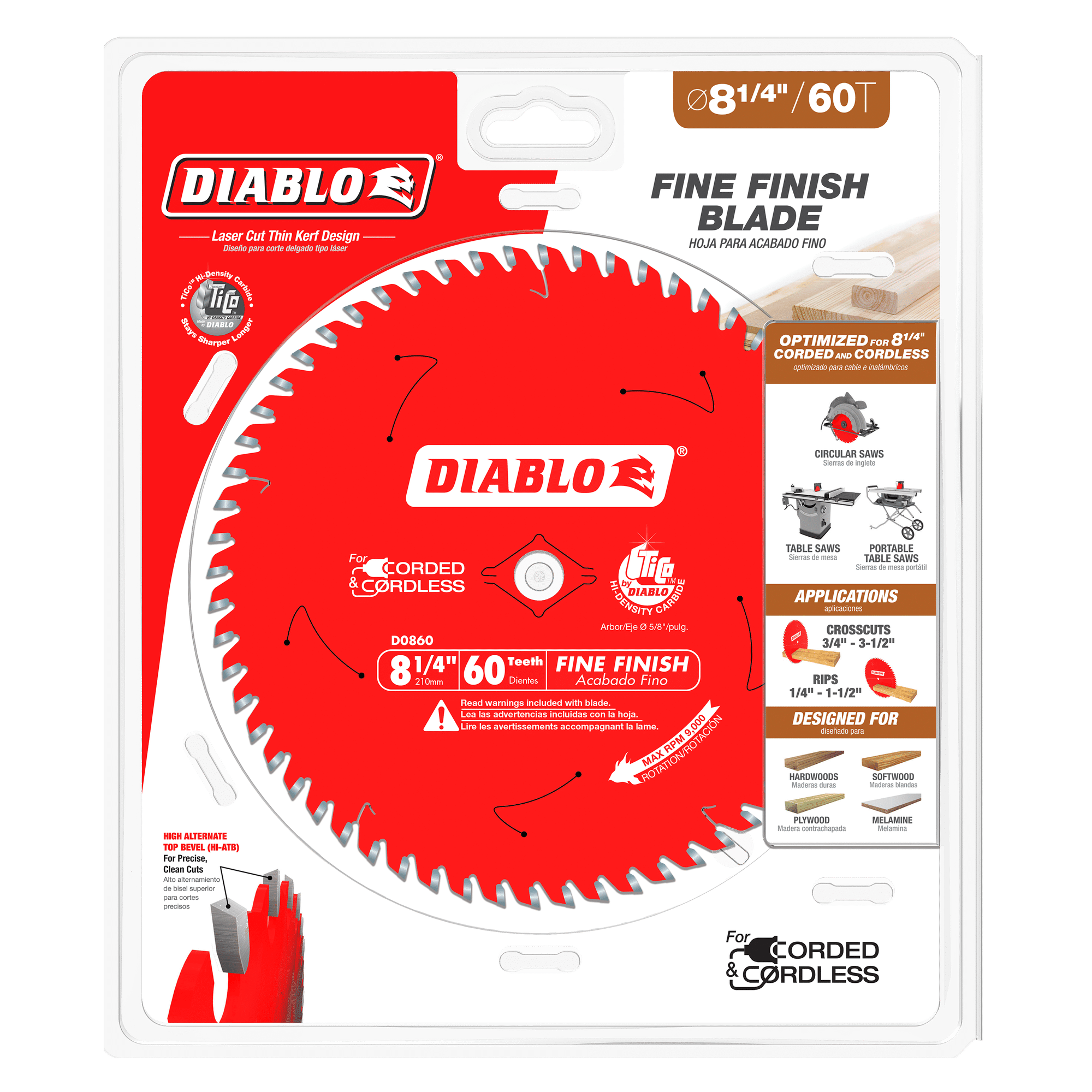 Diablo Tools D0860X 8-1/4 in 5/8 in 9000 rpm Saw Blade