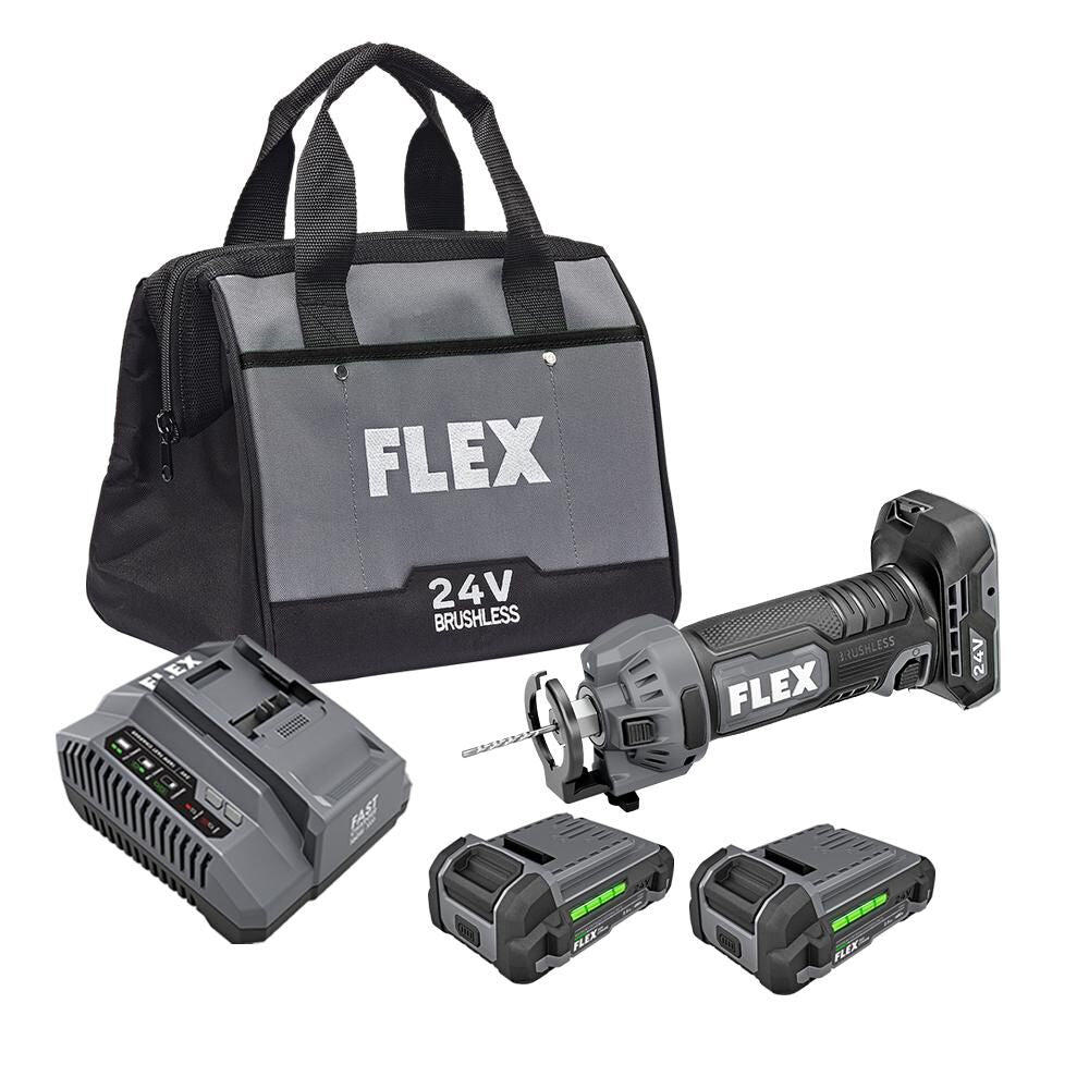 Flex FX2471-2A 1/4 in and 1/8 in 24 V Lithium-Ion Brushless Drywall Cut Out Tool Kit