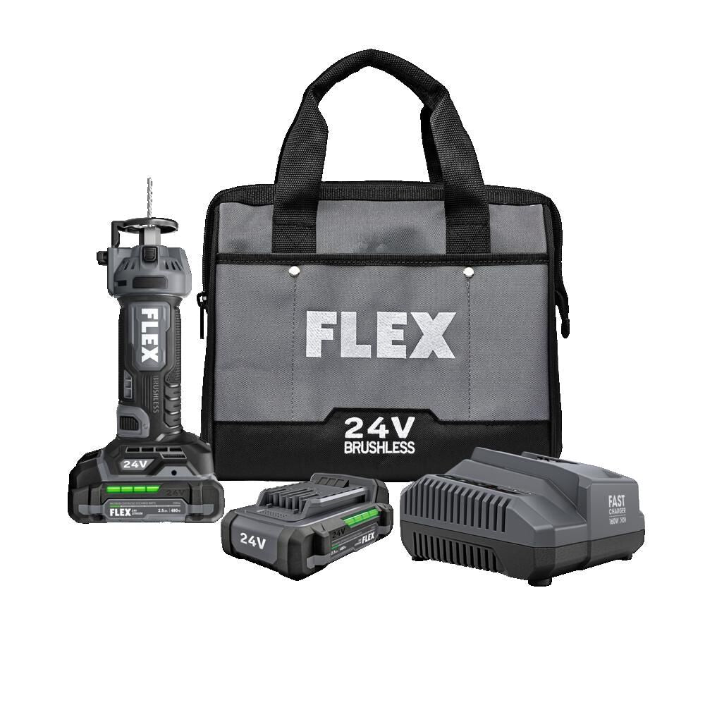 Flex FX2471-2A 1/4 in and 1/8 in 24 V Lithium-Ion Brushless Drywall Cut Out Tool Kit