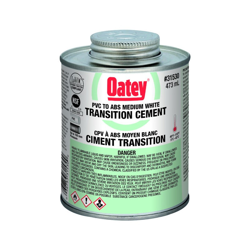 Oatey 31530 473 ml Liquid White ABS to PVC Transition White Cement