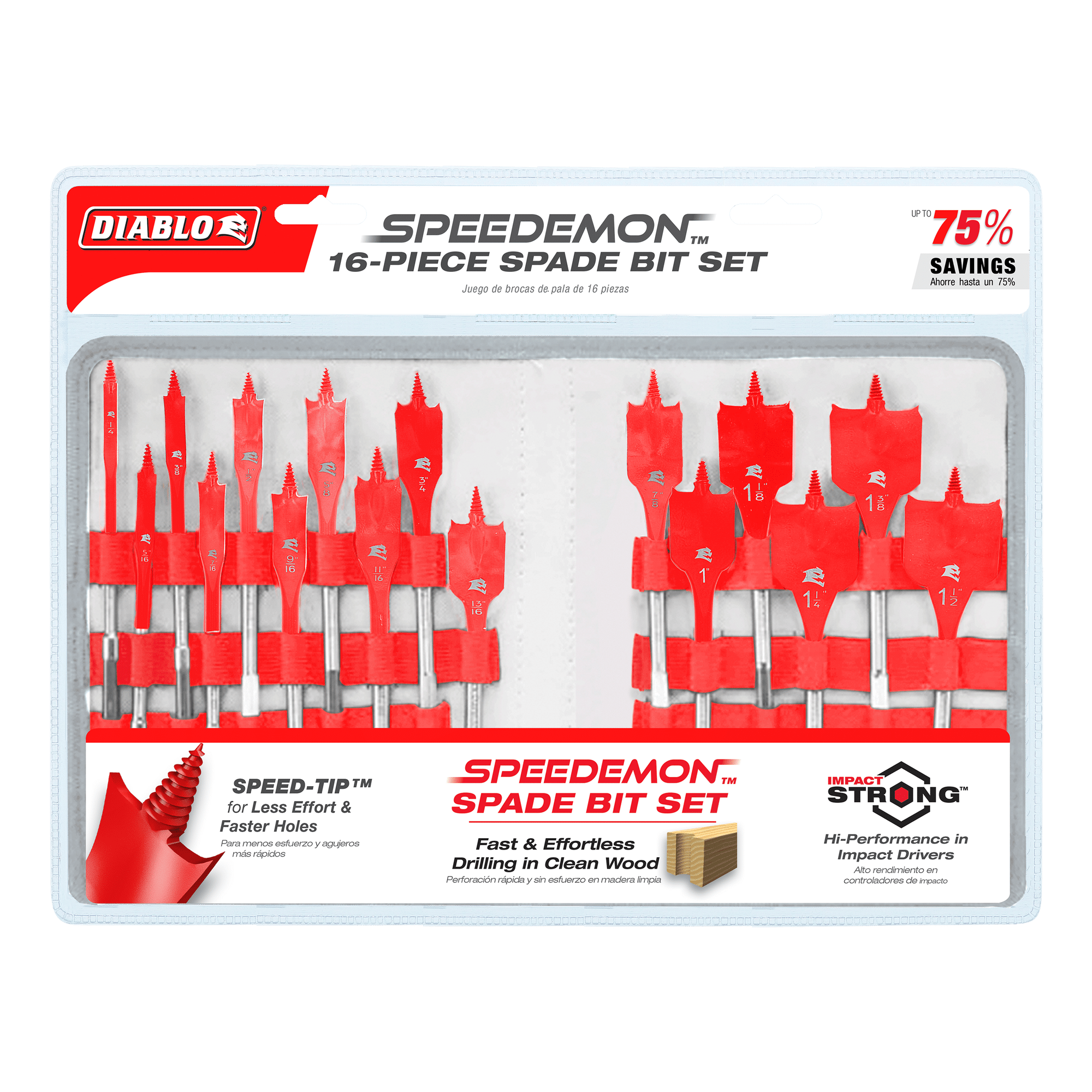 DIABLO PROMO S.B. DSP2980-S16 ASSORTED SPADE BIT SET W/POUCH 16PC