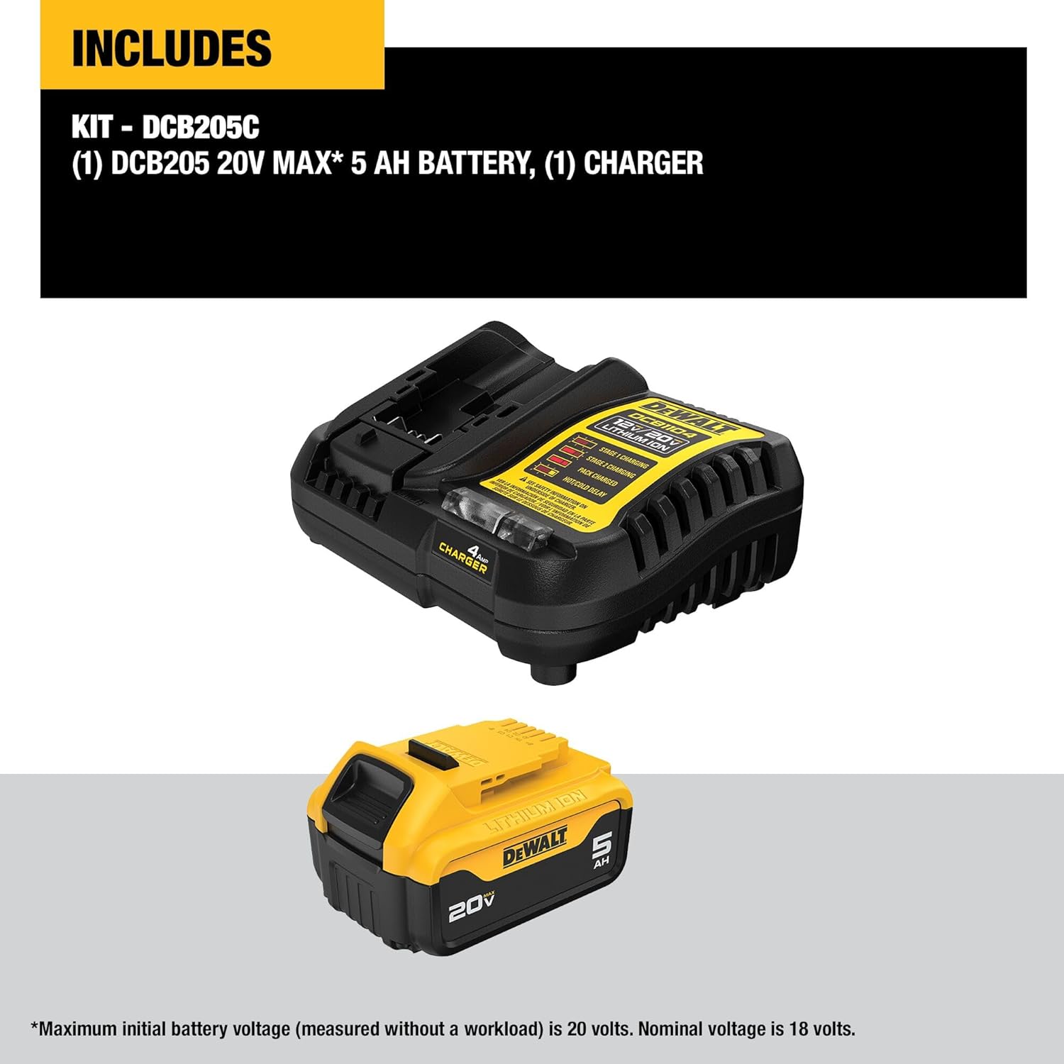 DeWalt DCB205C 20V MAX* Lithium-Ion 5 Ah 20 V Battery and Charger Kit