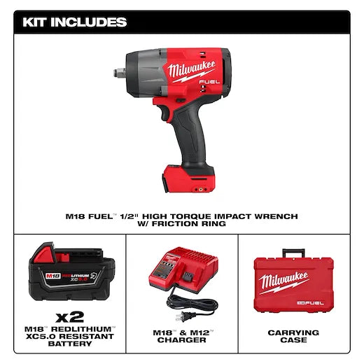 Milwaukee 2967-22 1/2 in 1100 ft/lb (Fastening) 1500 ft/lb (Nut Bursting) 2400 ipm Cordless Impact Wrench with Friction Ring Kit