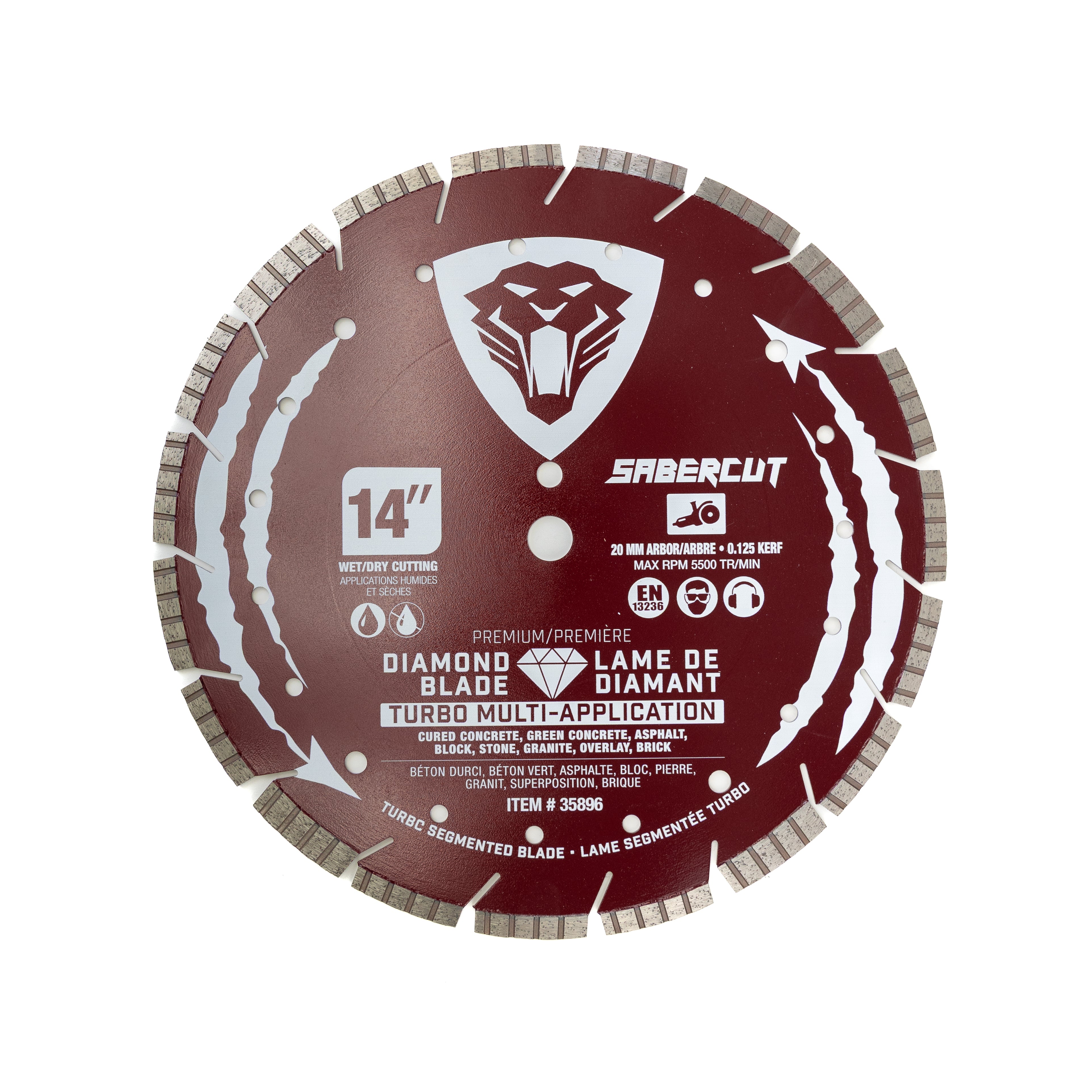 SABERCUT 14-In. x 20mm Turbo Segmented Diamond Blade for Concrete, Brick, Masonry, Asphalt & Granite