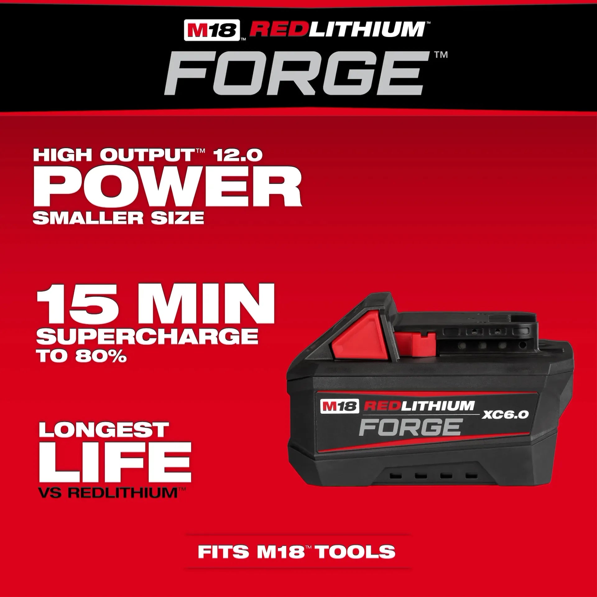 Milwaukee 48-11-1861 REDLITHIUM™ FORGE™ Lithium-Ion 18 V 6 Ah Rechargeable Lithium-Ion Battery