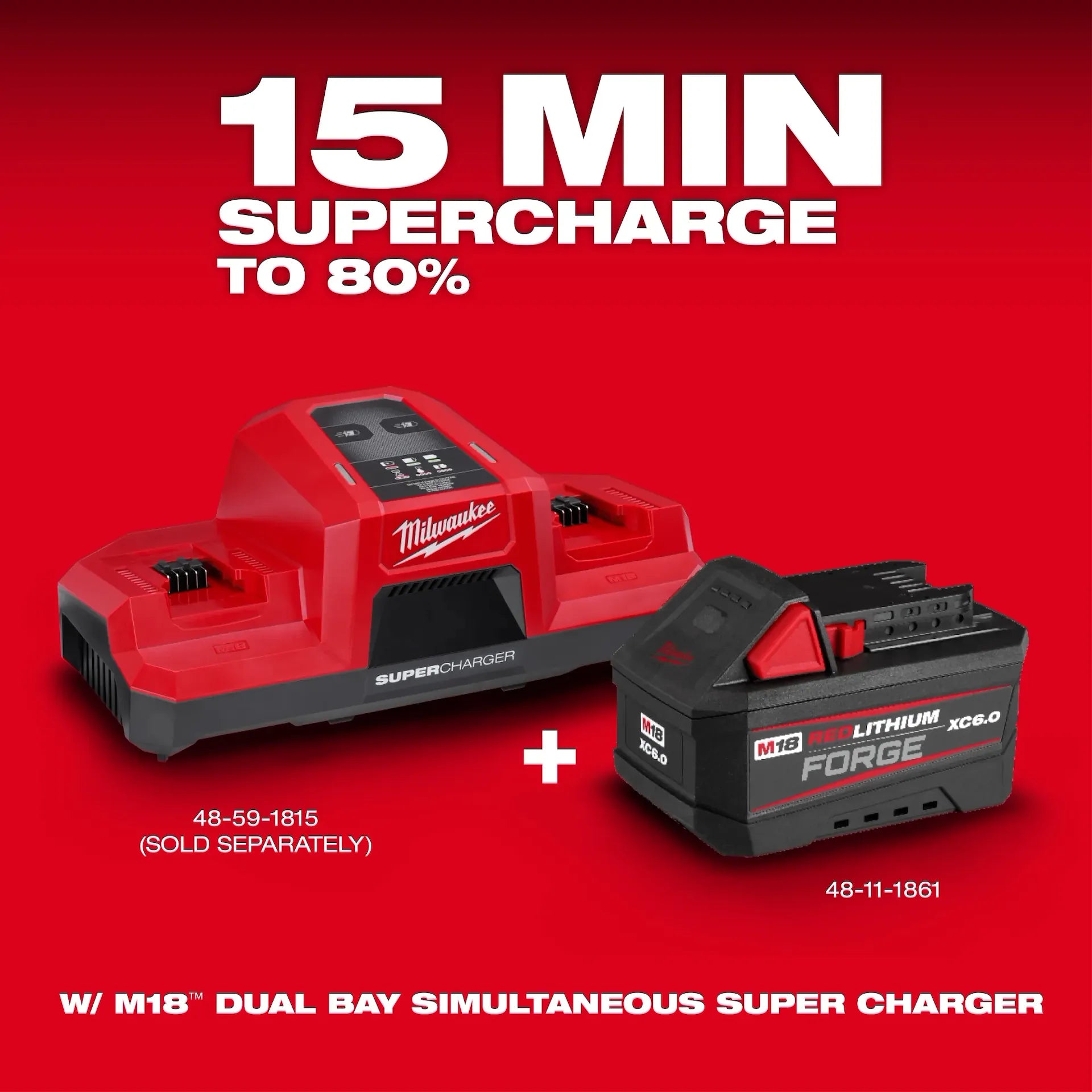 Milwaukee 48-11-1861 REDLITHIUM™ FORGE™ Lithium-Ion 18 V 6 Ah Rechargeable Lithium-Ion Battery