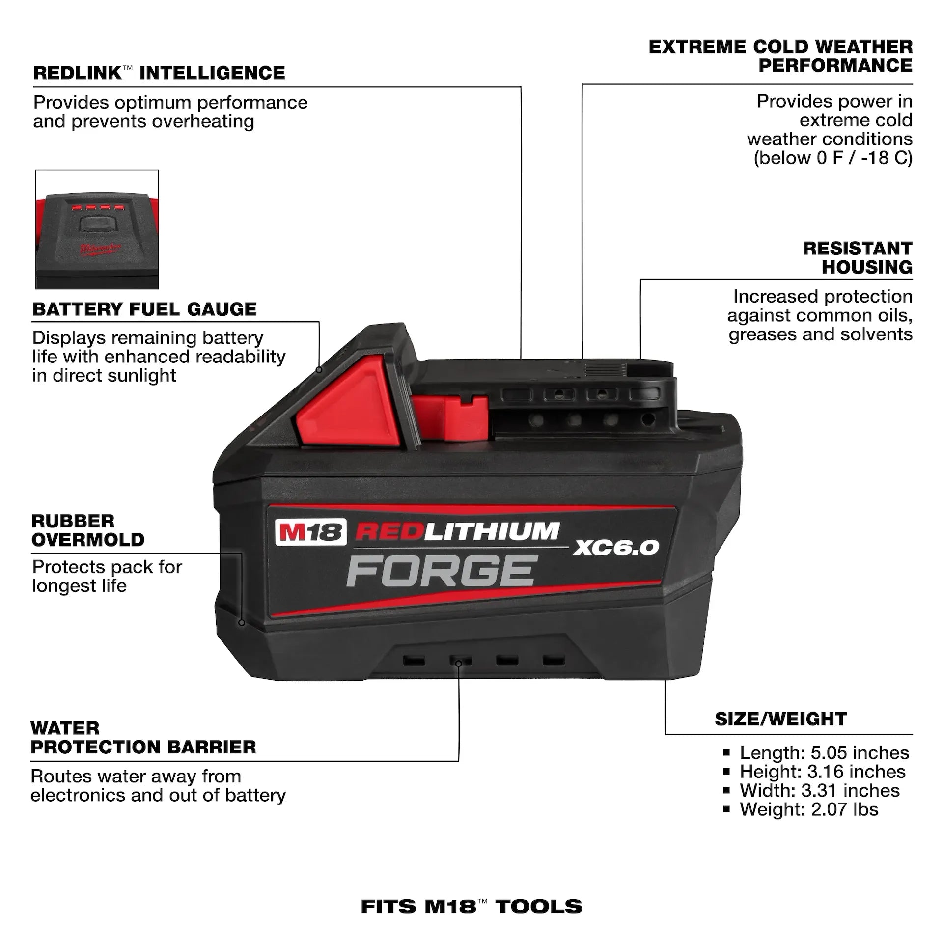 Milwaukee 48-11-1861 REDLITHIUM™ FORGE™ Lithium-Ion 18 V 6 Ah Rechargeable Lithium-Ion Battery