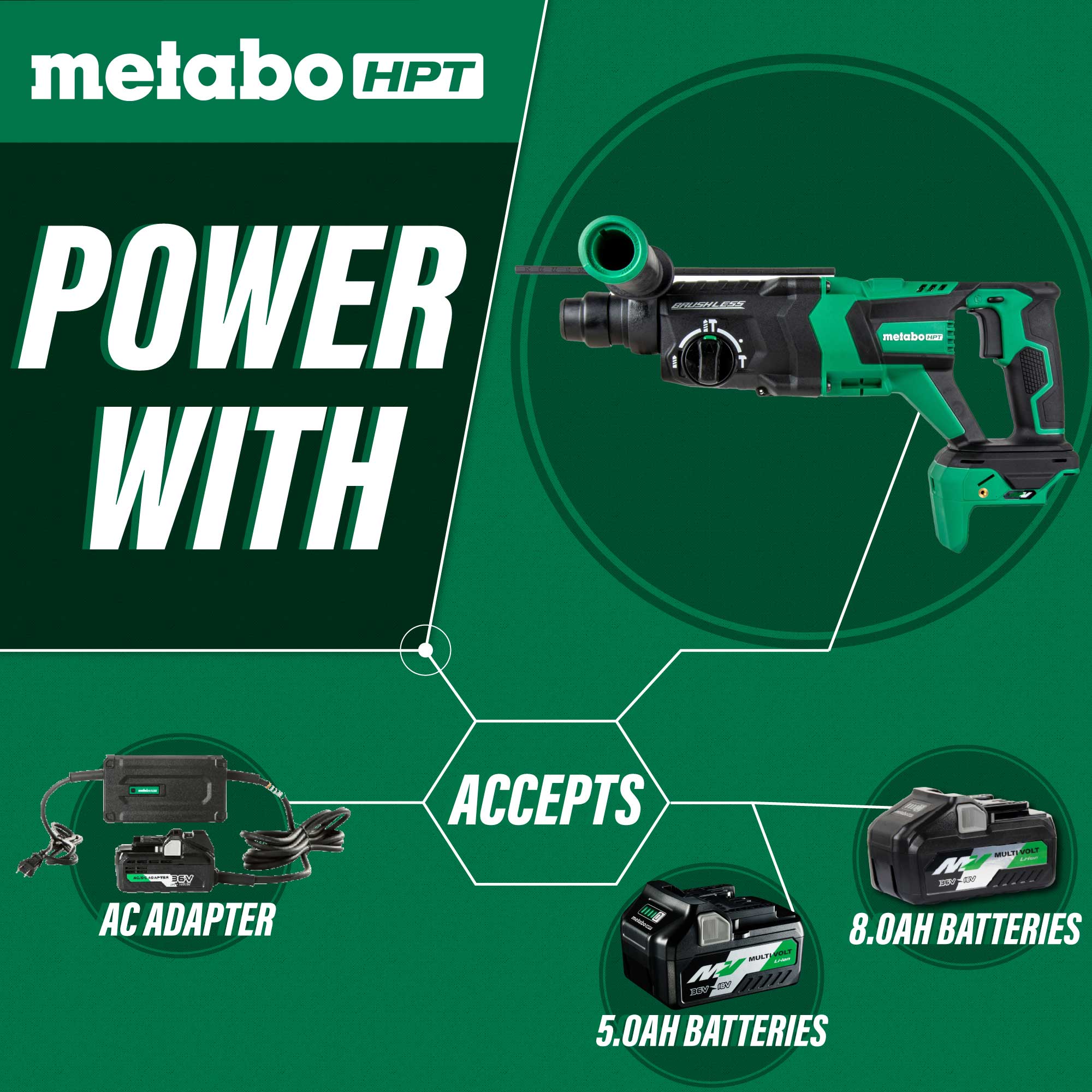 Metabo HPT DH3628DDQ4M 2.3 ft/lb 36 V SDS-Plus Cordless Rotary Hammer (Tool Only)