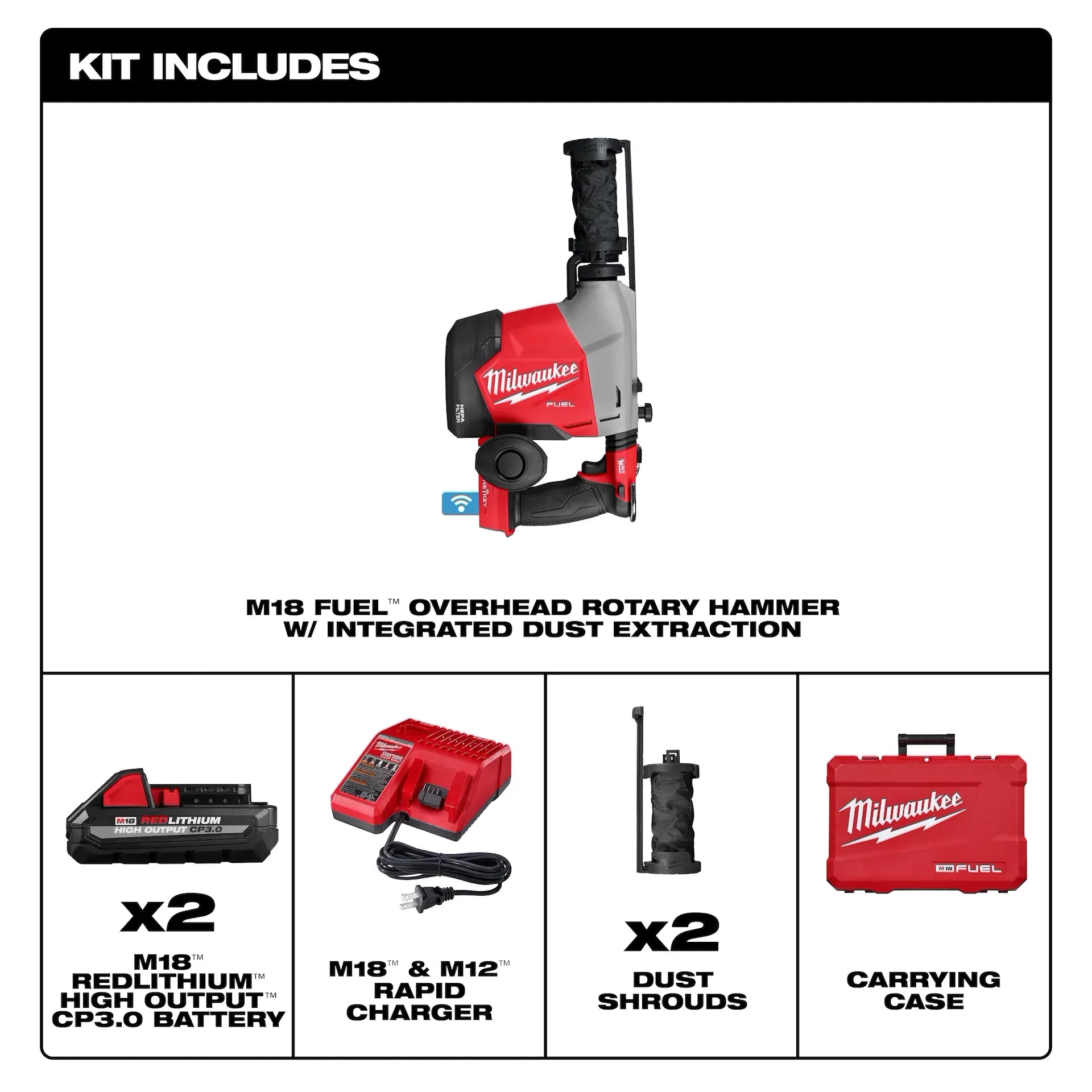 Milwaukee 3311-22 SDS Plus Chuck M18 FUEL™ Lithium-Ion Cordless Rotary Hammer Kit