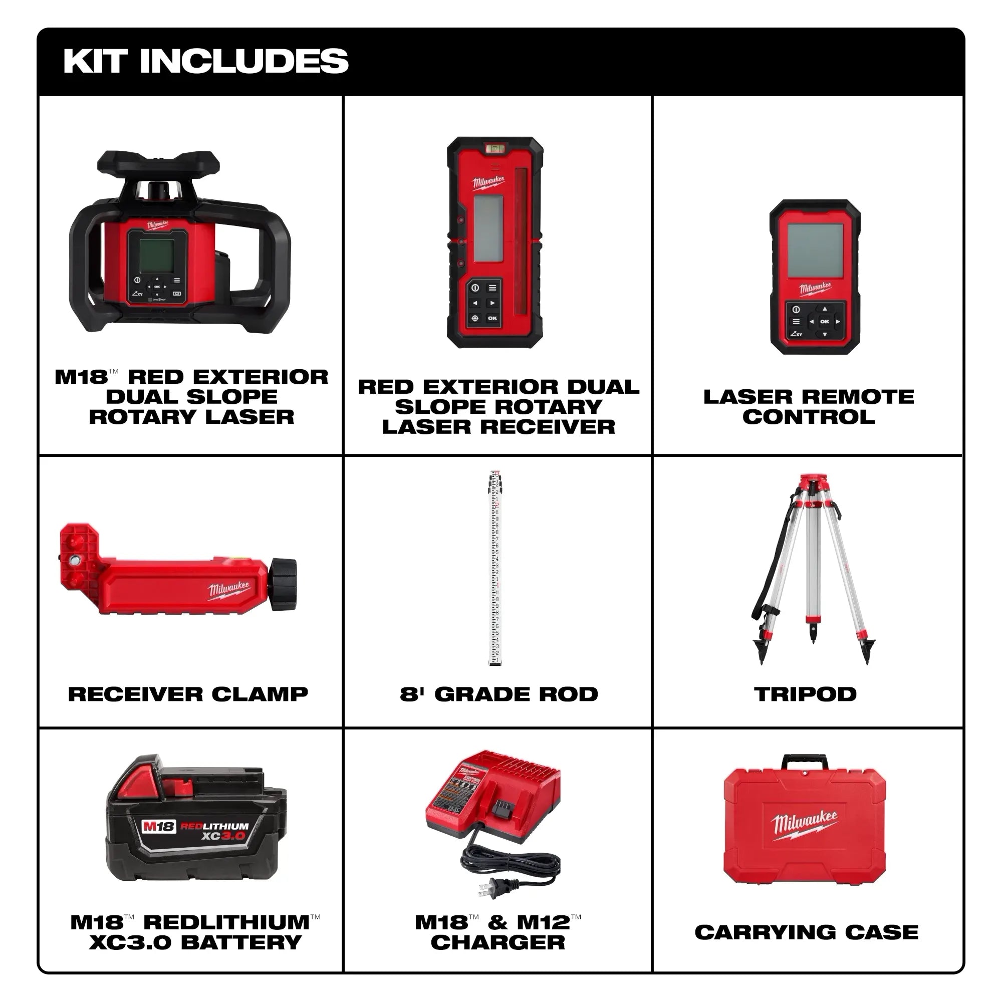 Milwaukee 3704-21T 4000 ft M18™ Battery Dual Slope Rot Laser Level Kit