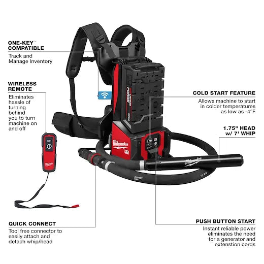 Milwaukee MXF372-2XCB MX FUEL™ MX FUEL™ Battery Rubber/Glass Filled Nylon/Metal 12.9 in Length x 10 in Width x 19.5 in Height Cordless Backpack High Cycle Concrete Vibrator Kit