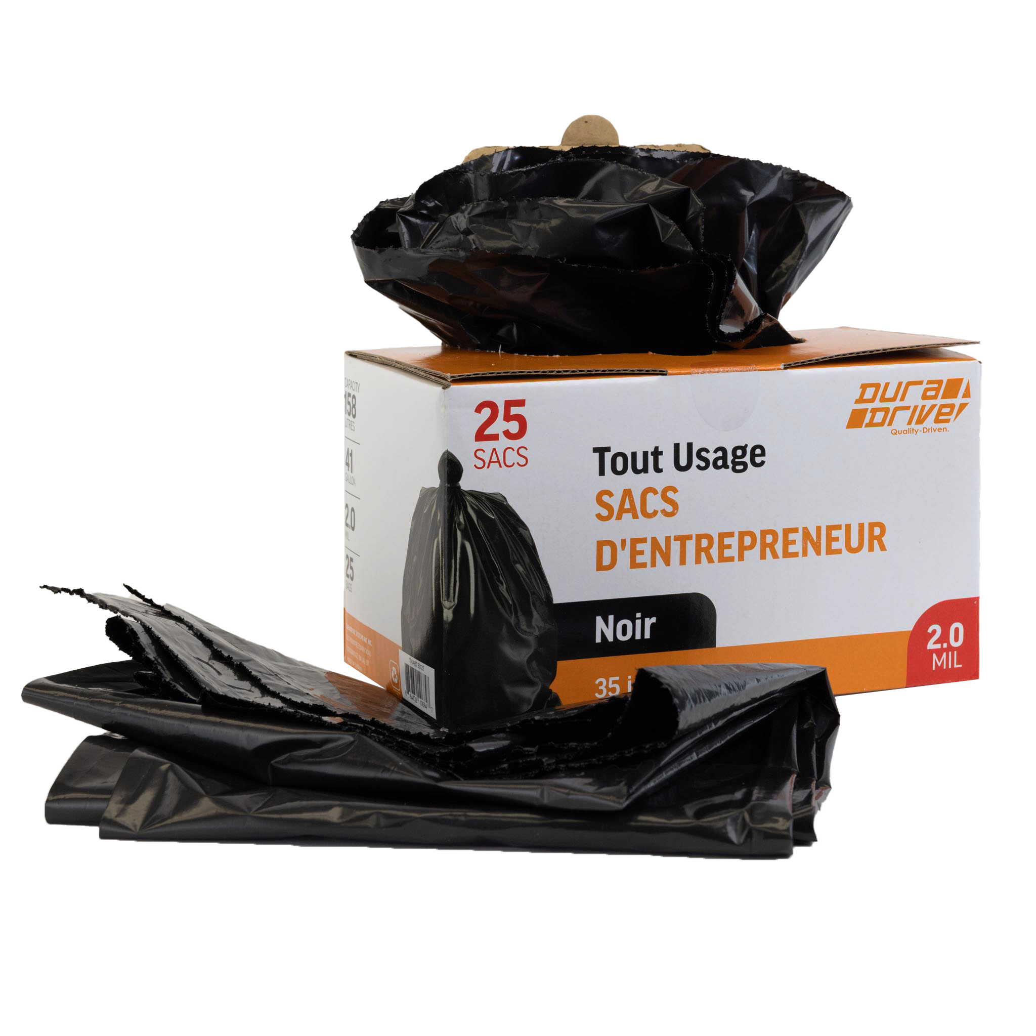 DURADRIVE 35 Inches X 50 Inches BLACK GARBAGE BAG 2.0MIL (25 PACK)