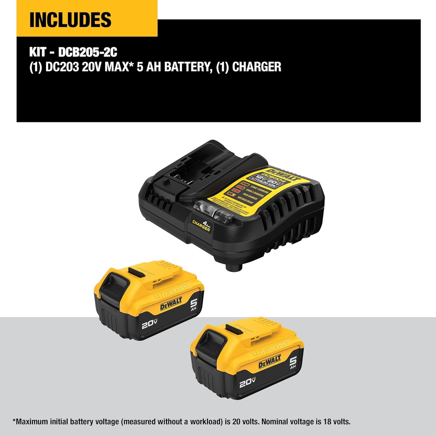 DeWalt DCB205-2C 20V MAX* Lithium-Ion 5 Ah 20 V Battery and Charger Kit