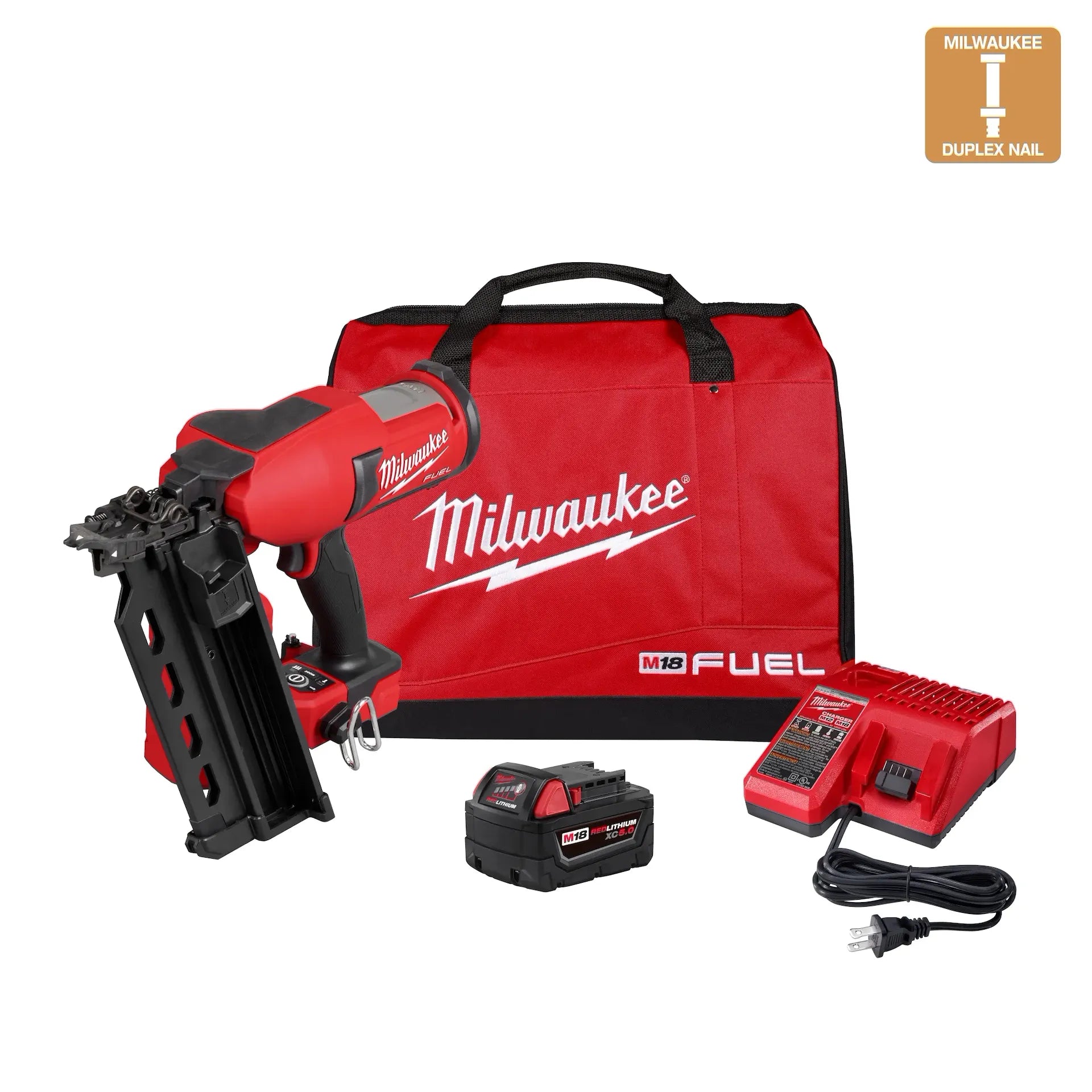 Milwaukee 2844-21 4 Nails/Second 800 Nails/Charge 2-7/8 in, 3-5/8 in, 0.131 in Cordless Duplex Nailer Kit