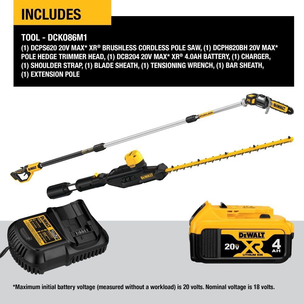 DeWalt DCKO86M1 20V MAX* Dual-Action 20 V 2800 spm Cordless Pole Saw and Pole Hedge Trimmer Combo Ki